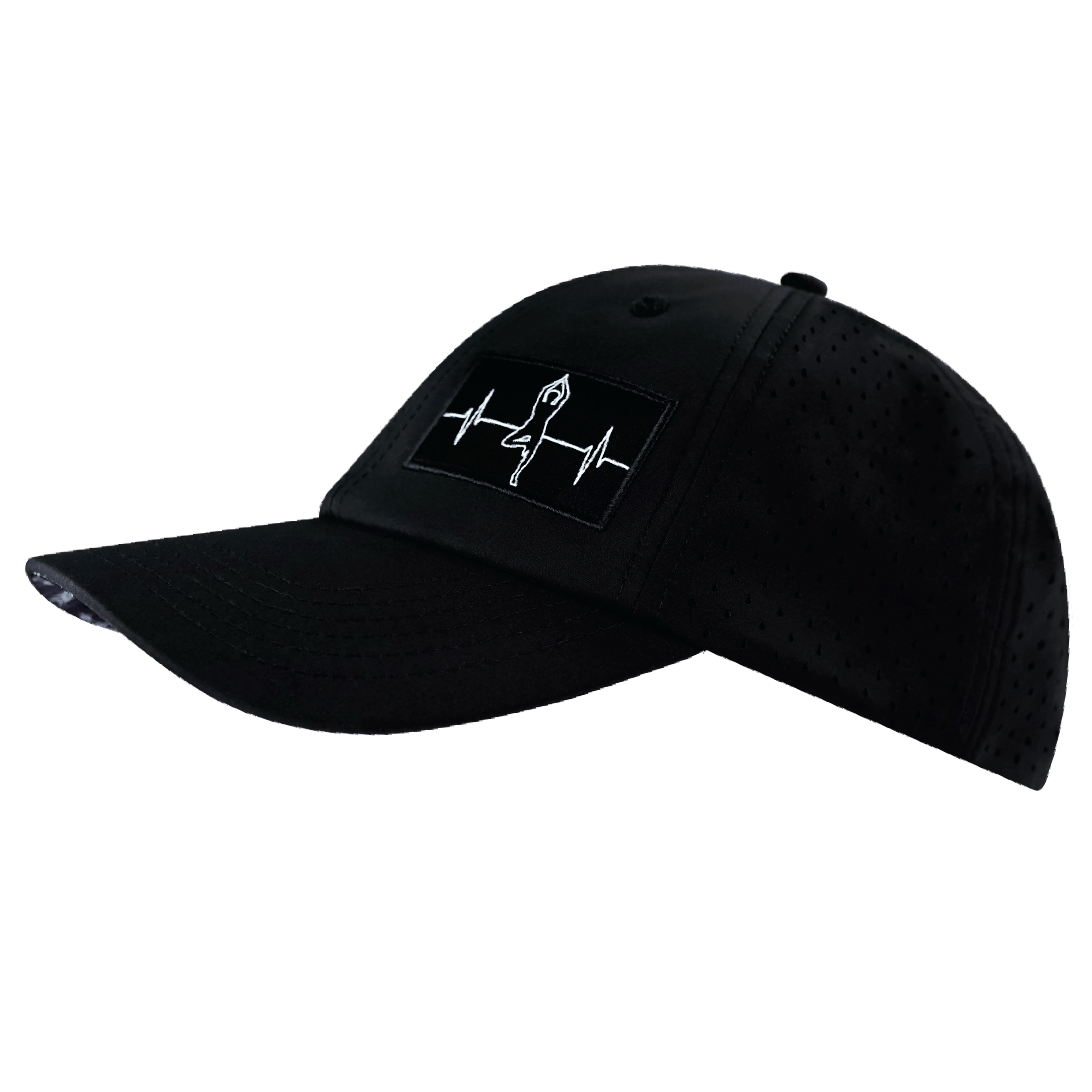 The Heartbeat Brand Yoga Hat - Dad Hat - Ponytail - Black - Laser Mesh — lifestyle context