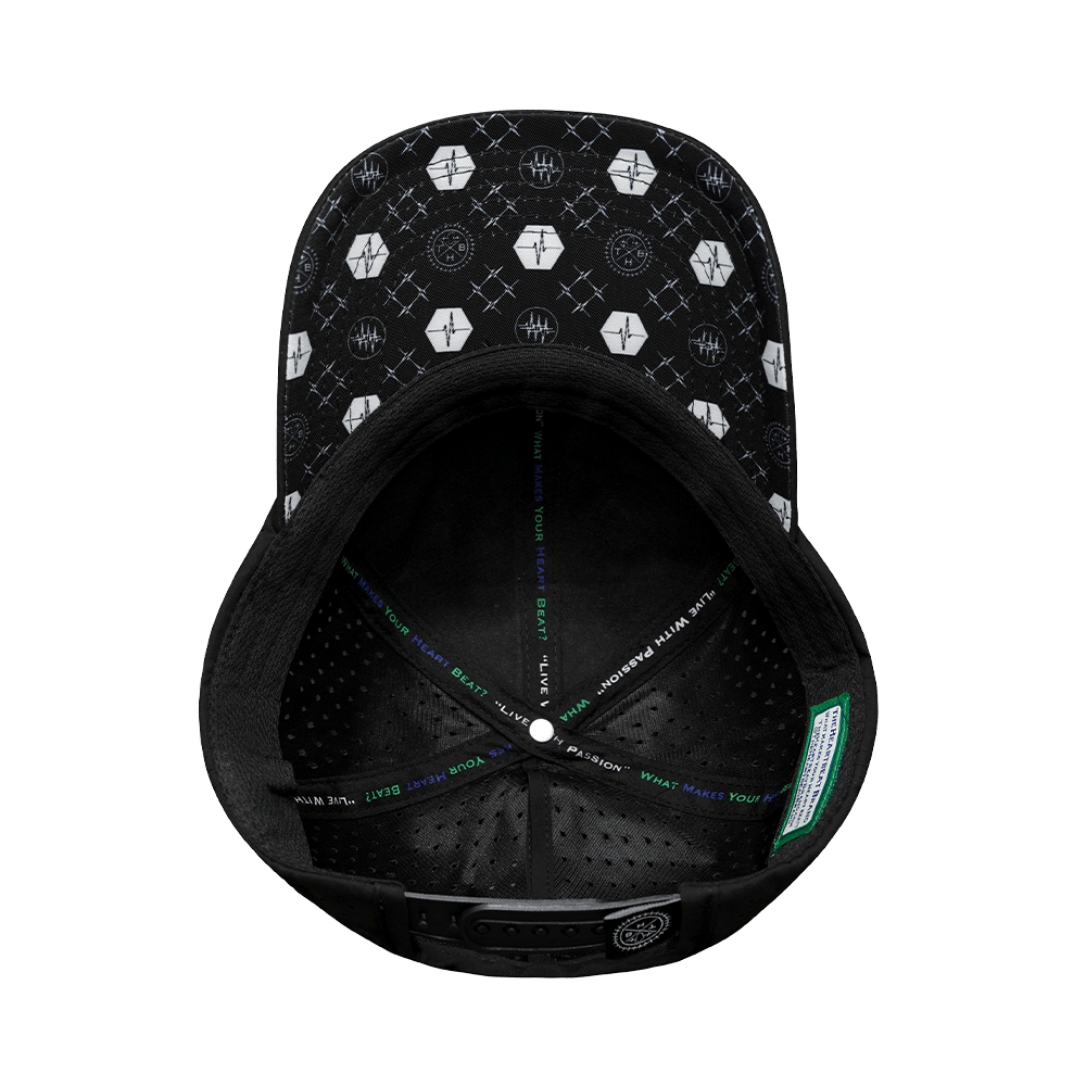The Heartbeat Brand Yoga Hat - Dad Hat - Ponytail - Black - Laser Mesh — back view