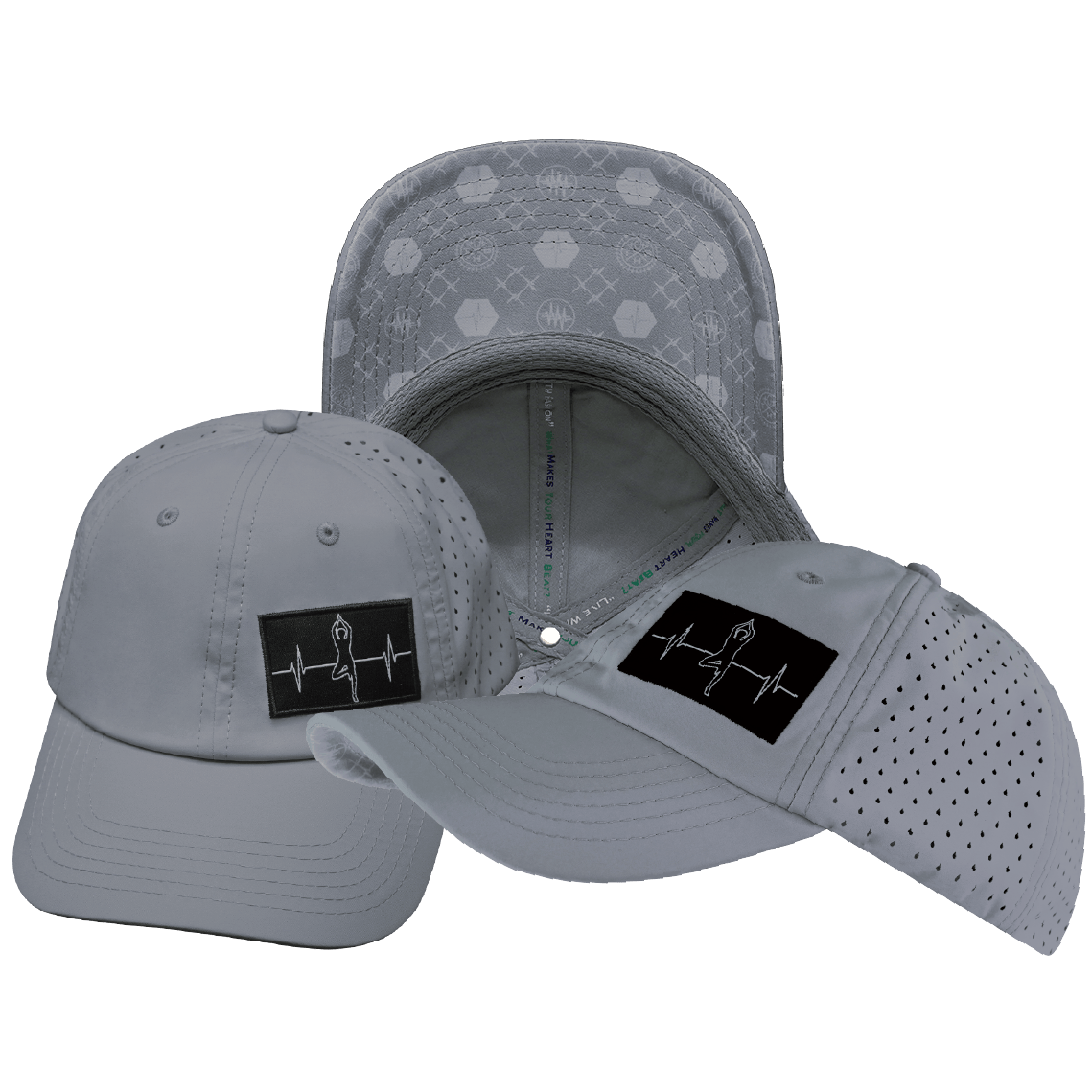 The Heartbeat Brand Yoga Hat - Dad Hat - Ponytail - Gray - Laser Mesh — main product shot