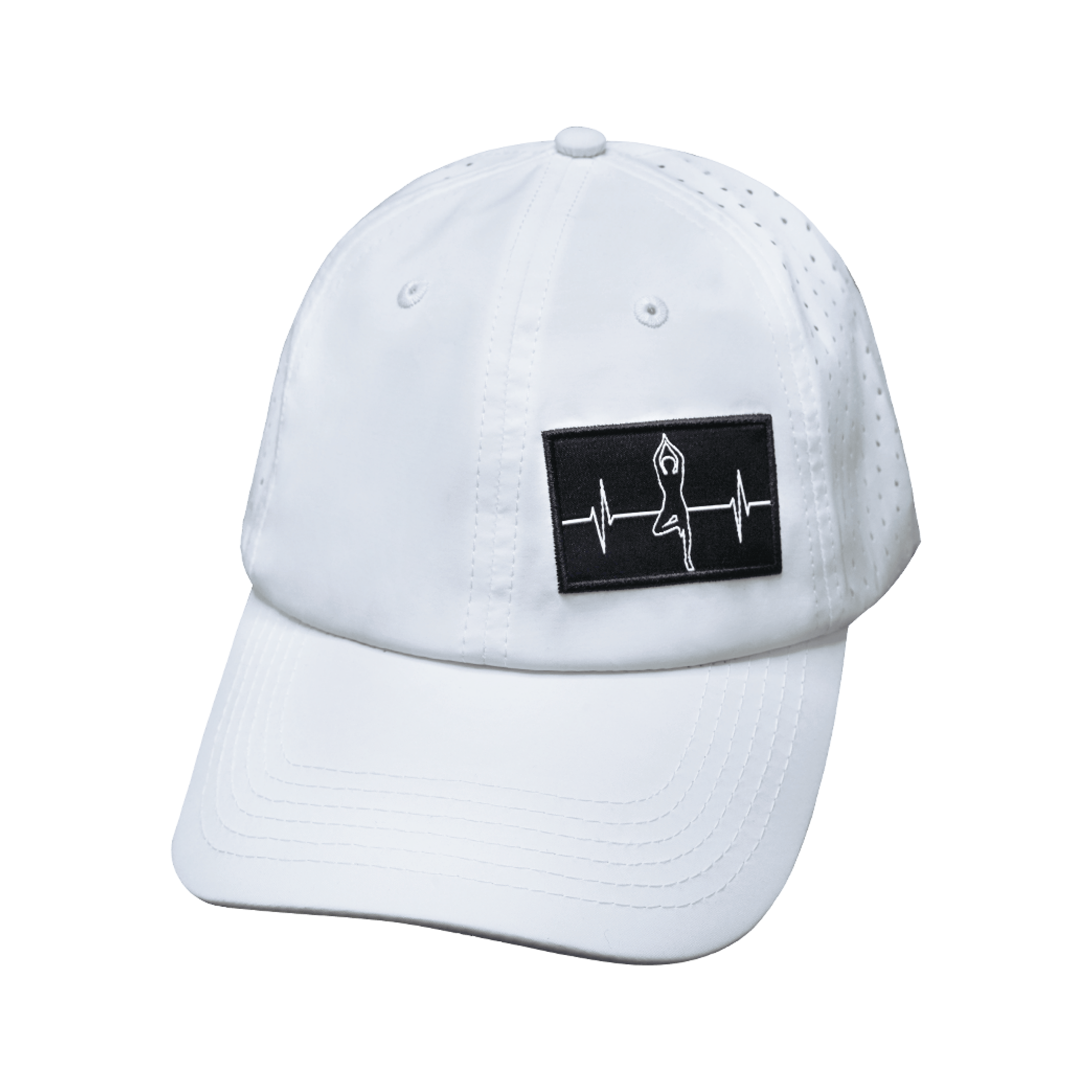 The Heartbeat Brand Yoga Hat - Dad Hat - Ponytail - White - Laser Mesh — size reference