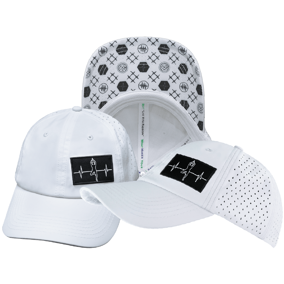 The Heartbeat Brand Yoga Hat - Dad Hat - Ponytail - White - Laser Mesh — main product shot