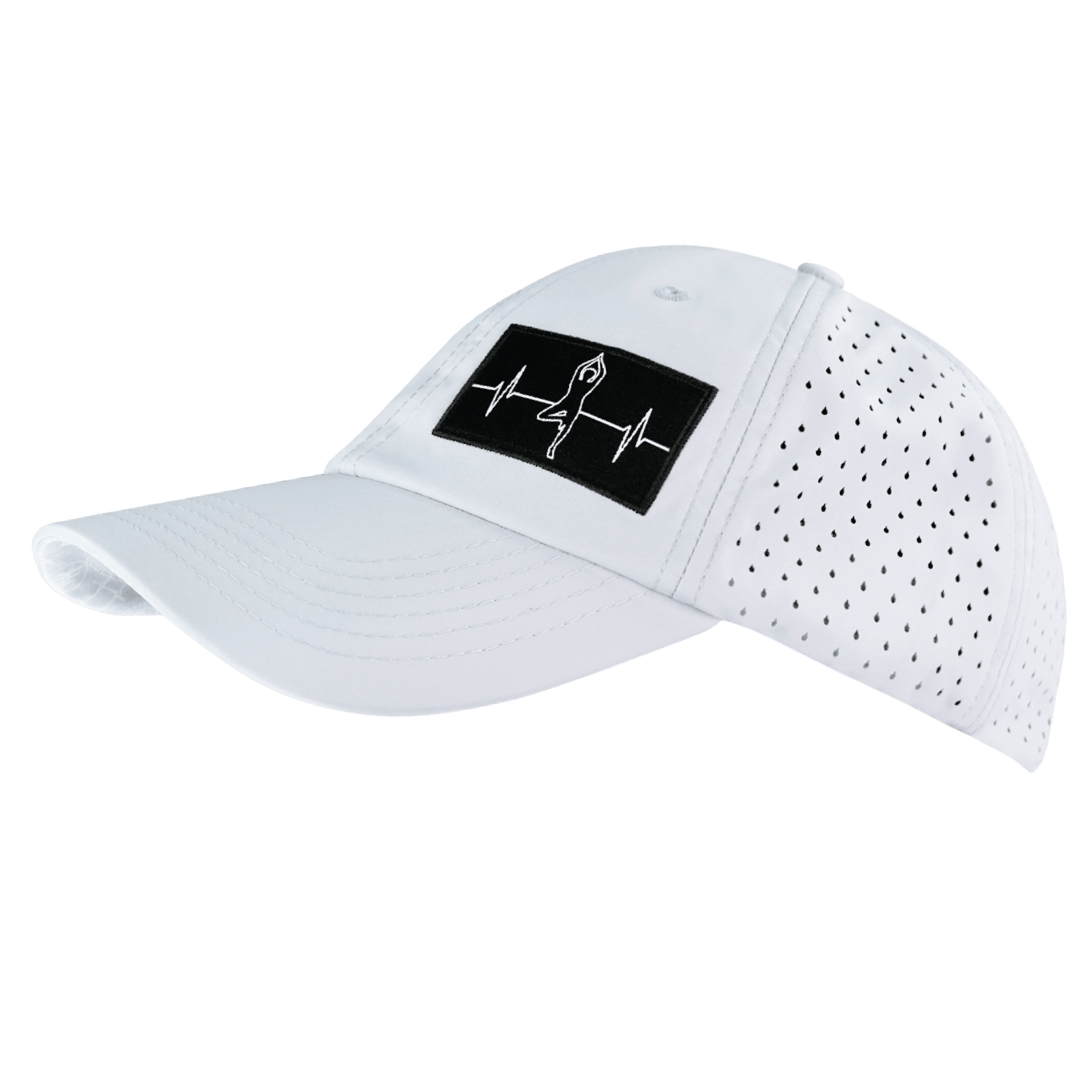 The Heartbeat Brand Yoga Hat - Dad Hat - Ponytail - White - Laser Mesh — in-use photo