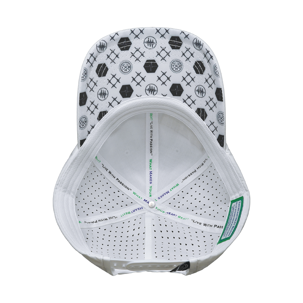 The Heartbeat Brand Yoga Hat - Dad Hat - Ponytail - White - Laser Mesh — color detail