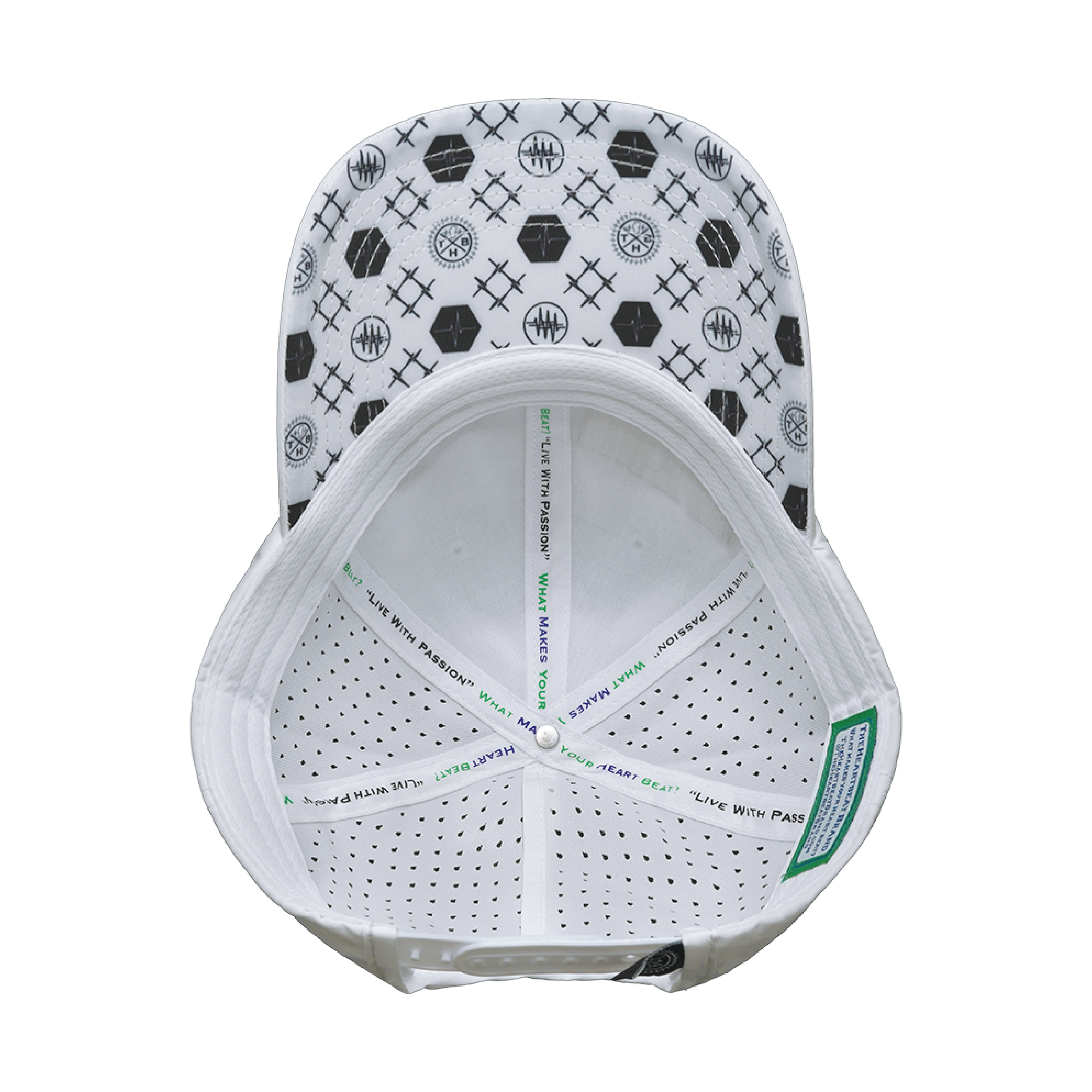 The Heartbeat Brand Yoga Hat - Dad Hat - Ponytail - White - Laser Mesh — color detail