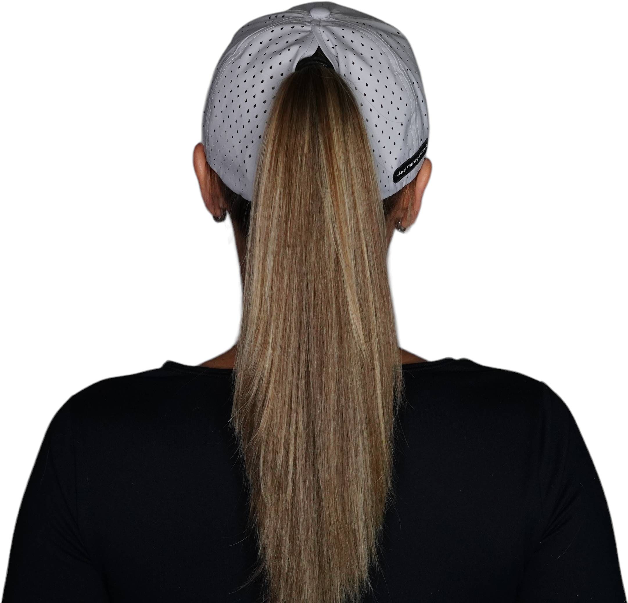 The Heartbeat Brand Yoga Hat - Dad Hat - Ponytail - Gray - Laser Mesh — side view