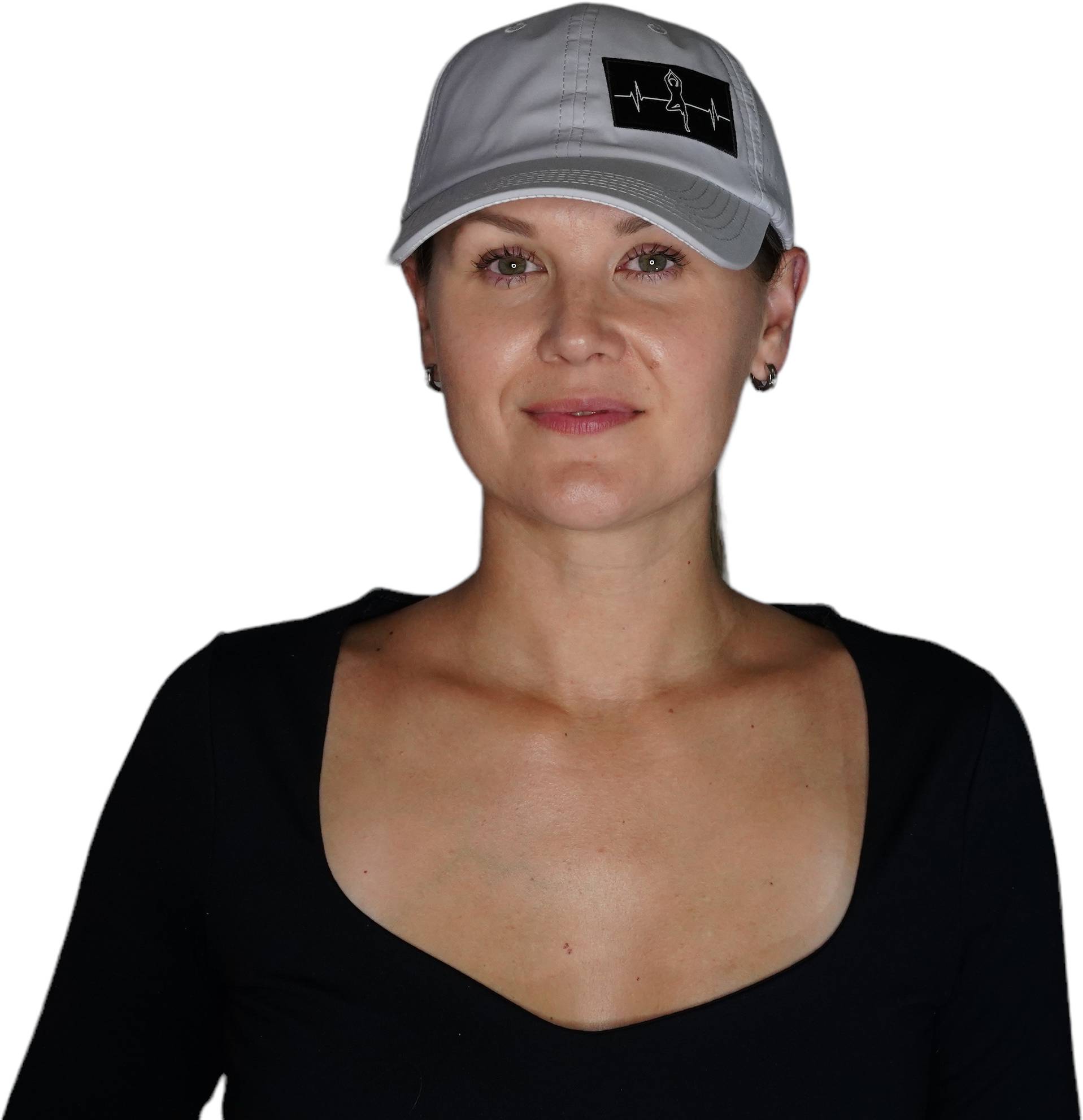 The Heartbeat Brand Yoga Hat - Dad Hat - Ponytail - Gray - Laser Mesh — detail close-up