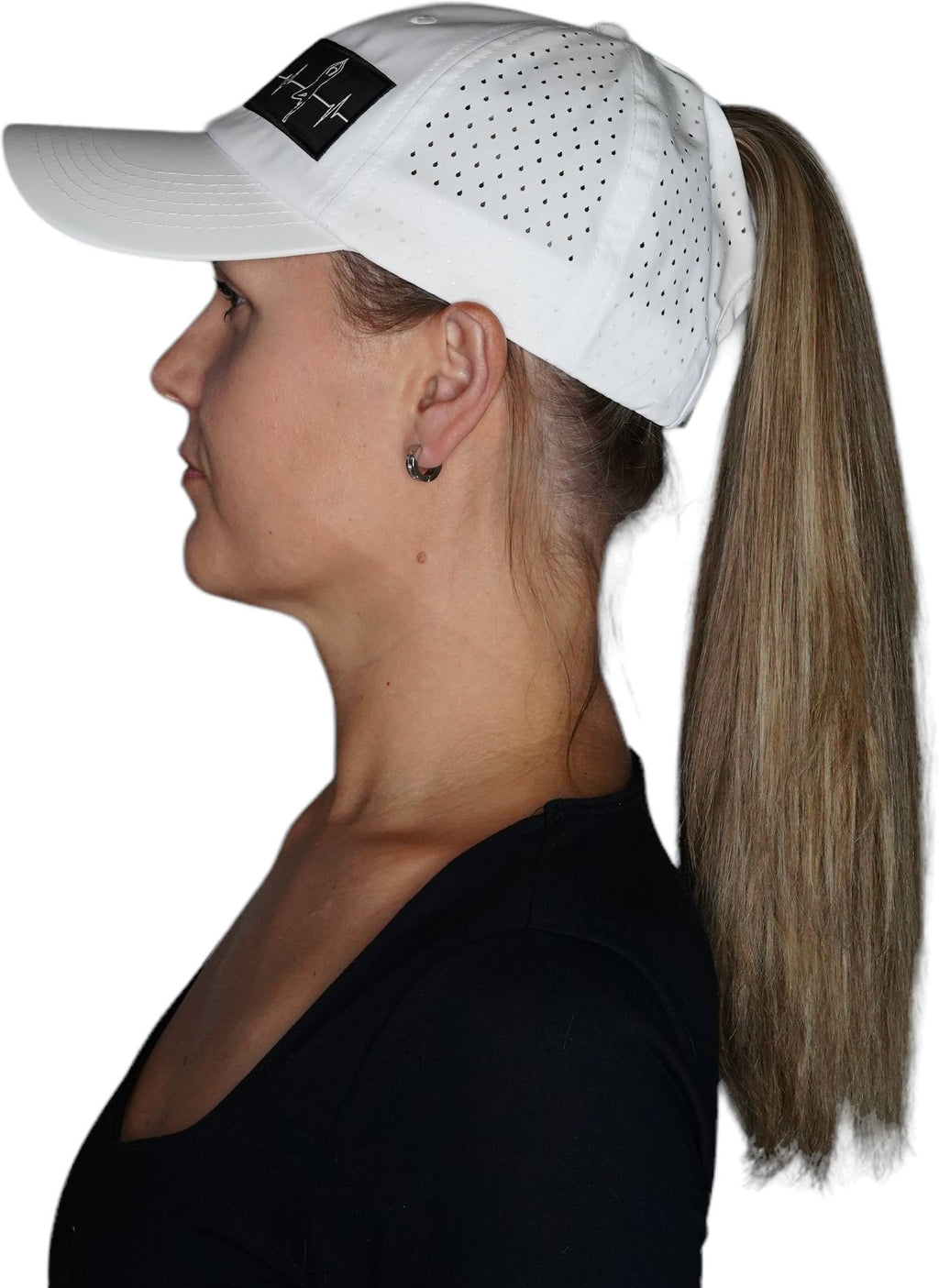 The Heartbeat Brand Yoga Hat - Dad Hat - Ponytail - White - Laser Mesh — lifestyle context