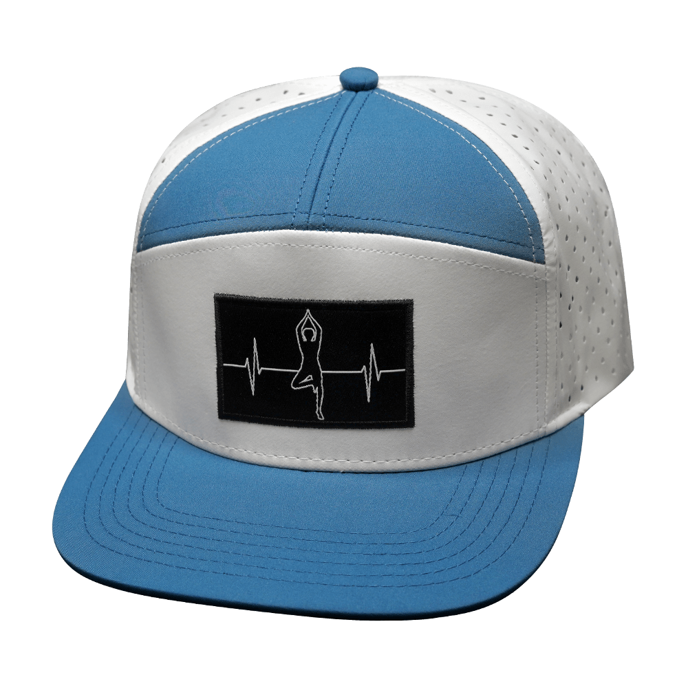 The Heartbeat Brand Yoga Hat - Flat Bill - Light Blue / White - Laser Mesh — side view