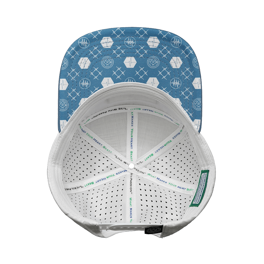 The Heartbeat Brand Yoga Hat - Flat Bill - Light Blue / White - Laser Mesh — back view