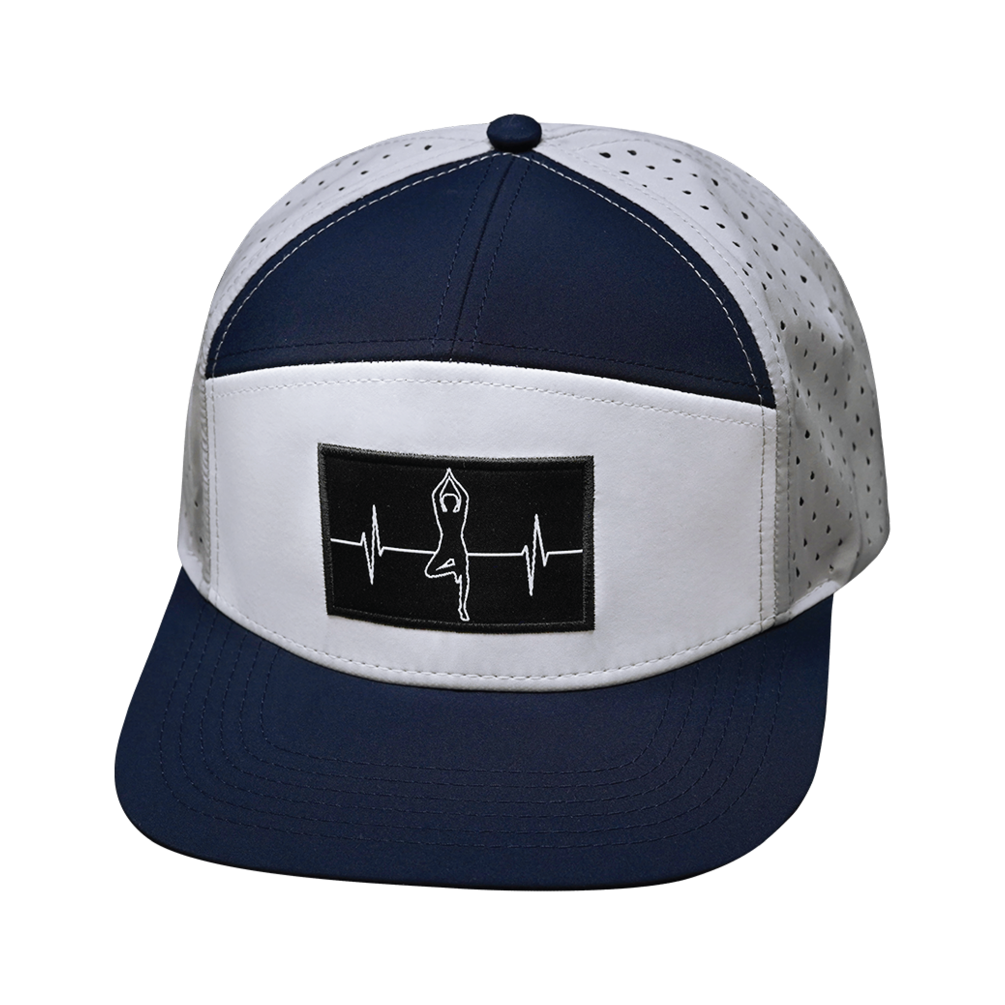 The Heartbeat Brand Yoga Hat - Flat Bill - Navy / White / Gray - Laser Mesh — back view