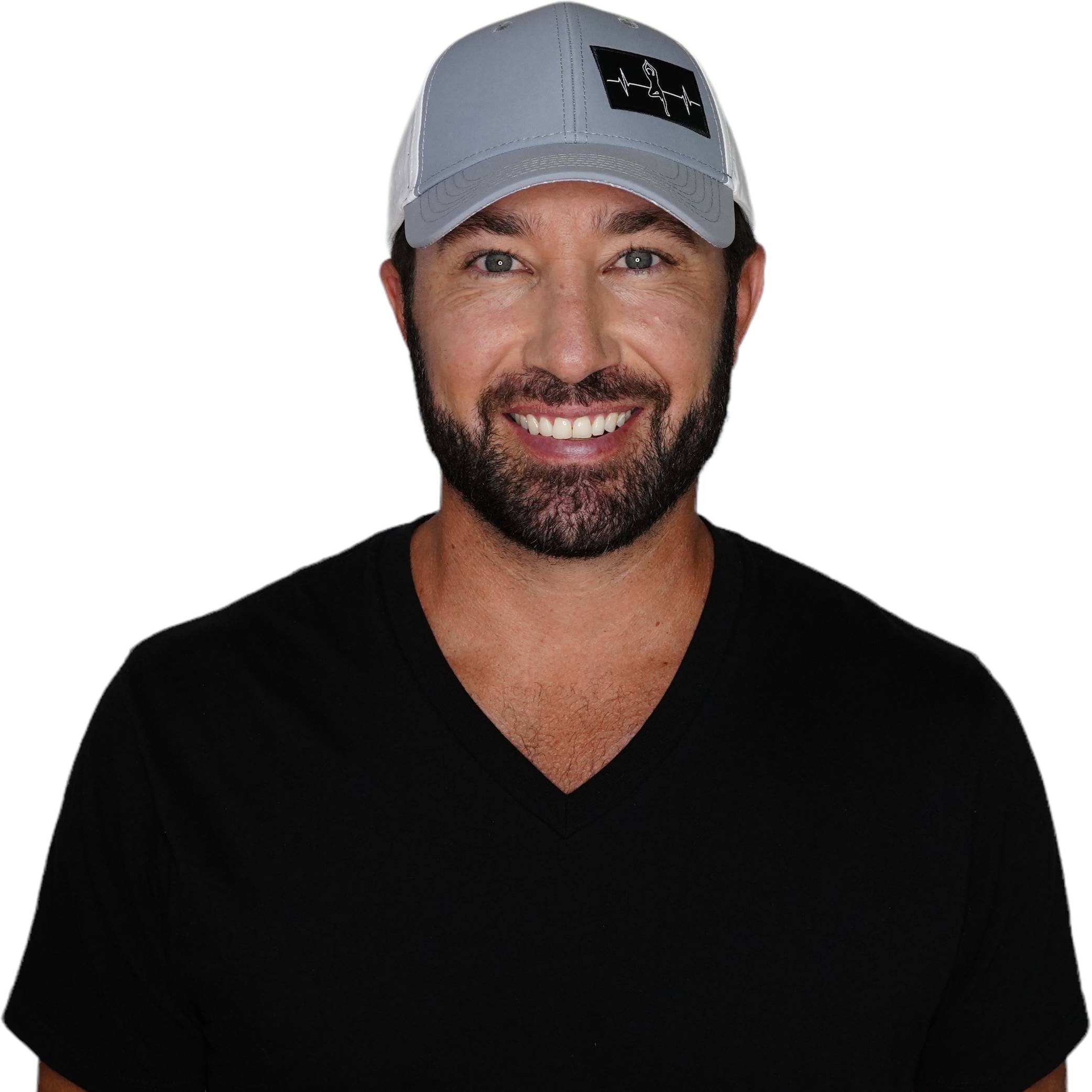 The Heartbeat Brand Yoga Hat - Low Profile - Ponytail - Gray / White - Laser Mesh — back view