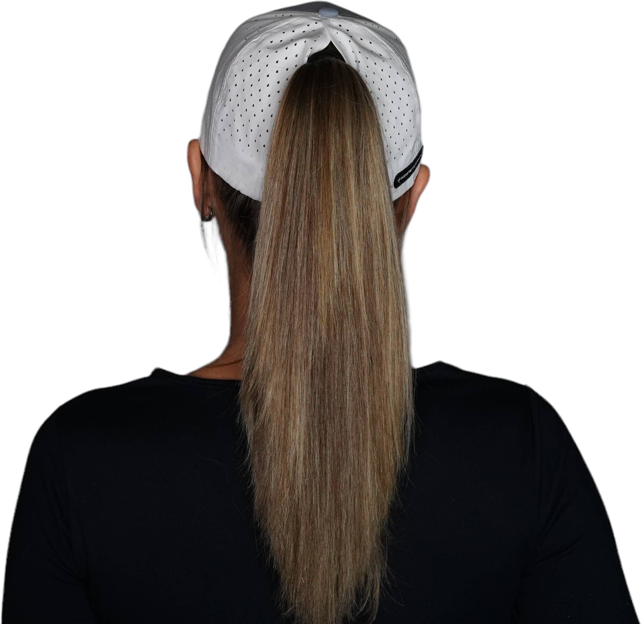 The Heartbeat Brand Yoga Hat - Low Profile - Ponytail - Gray / White - Laser Mesh — side view