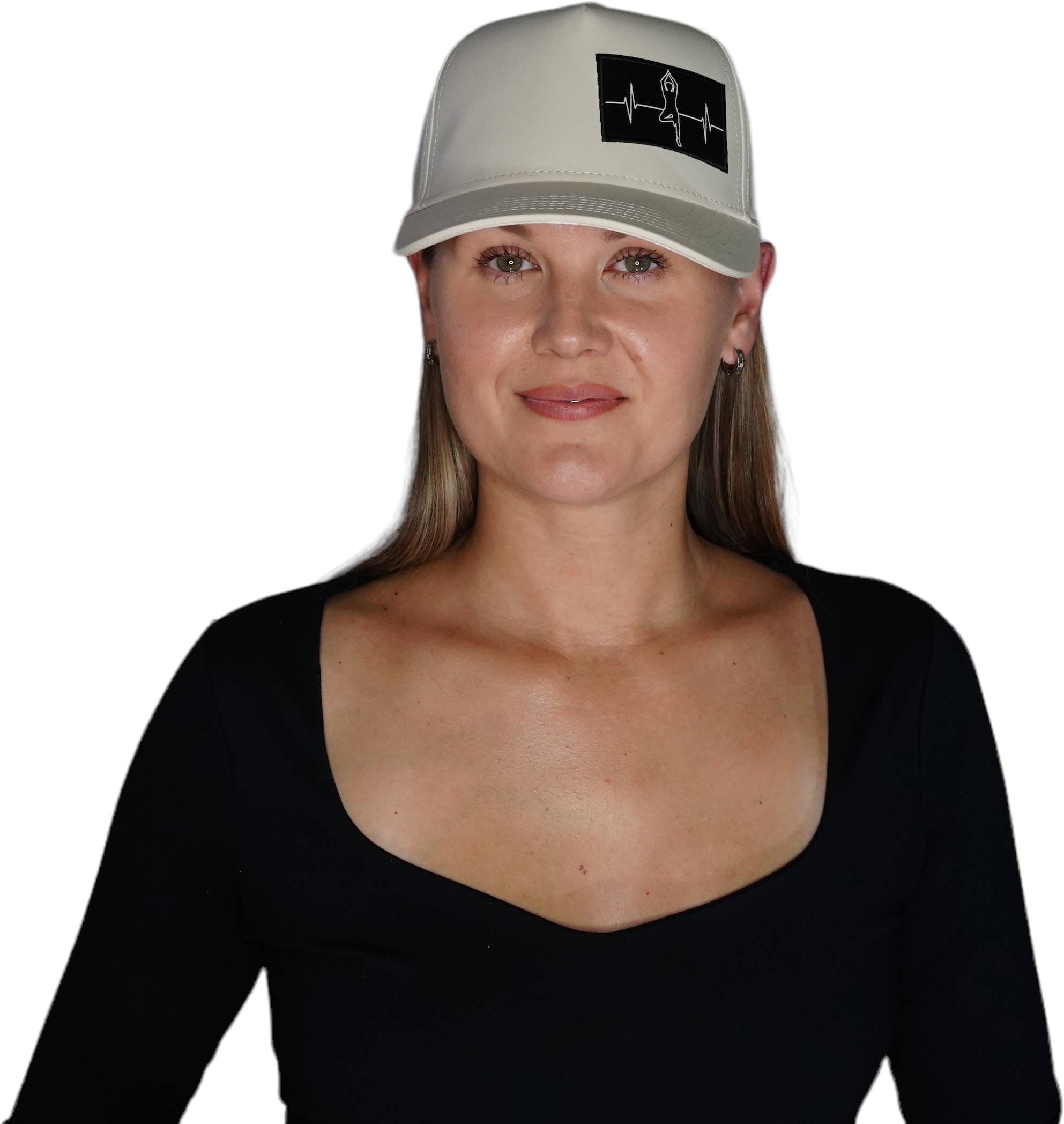 The Heartbeat Brand Yoga Hat - Trucker Hat - Cream - Laser Mesh — lifestyle context