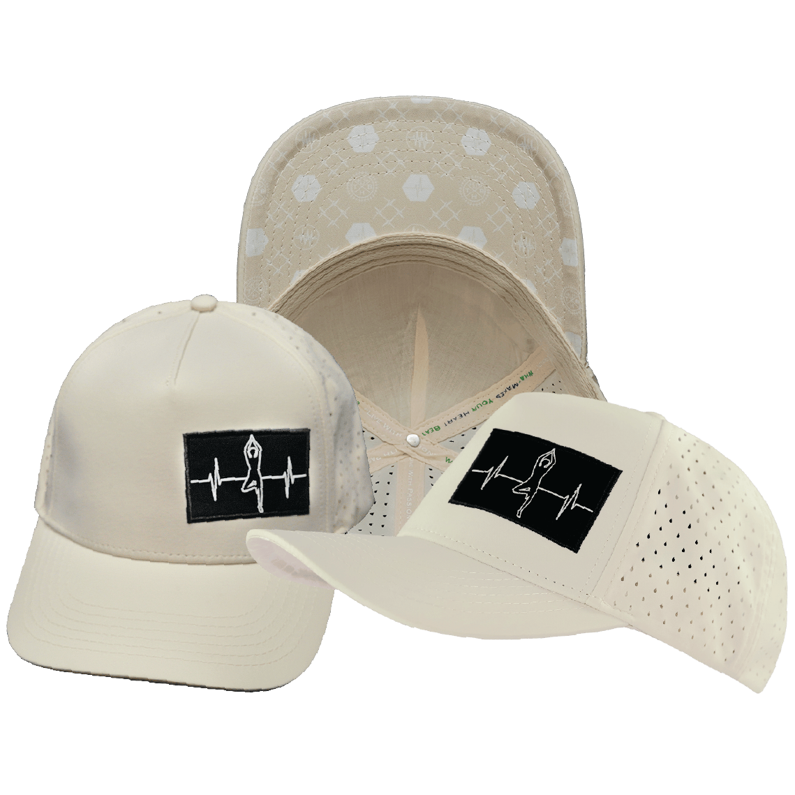 The Heartbeat Brand Yoga Hat - Trucker Hat - Cream - Laser Mesh — main product shot