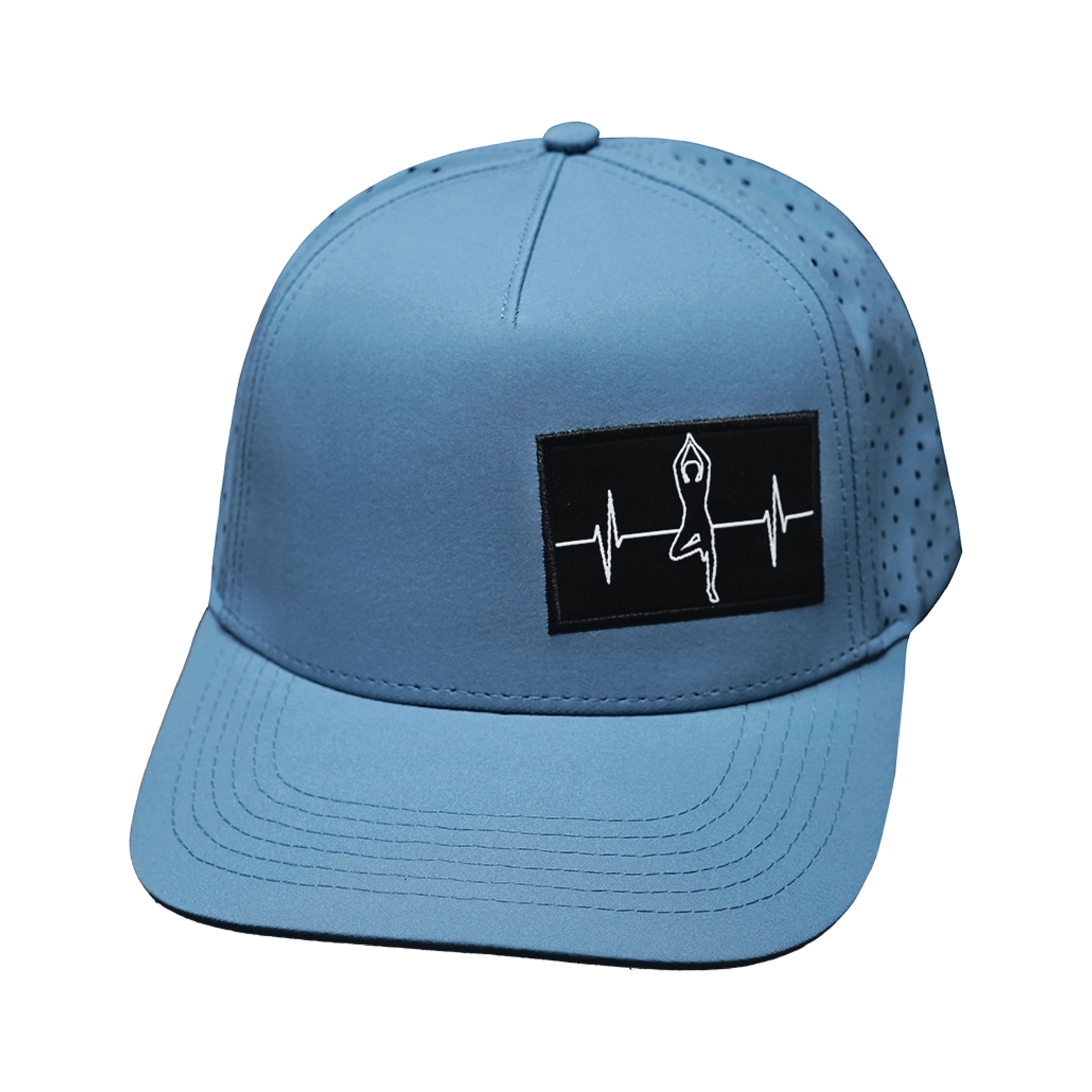 The Heartbeat Brand Yoga Hat - Trucker Hat - Light Blue - Laser Mesh — back view