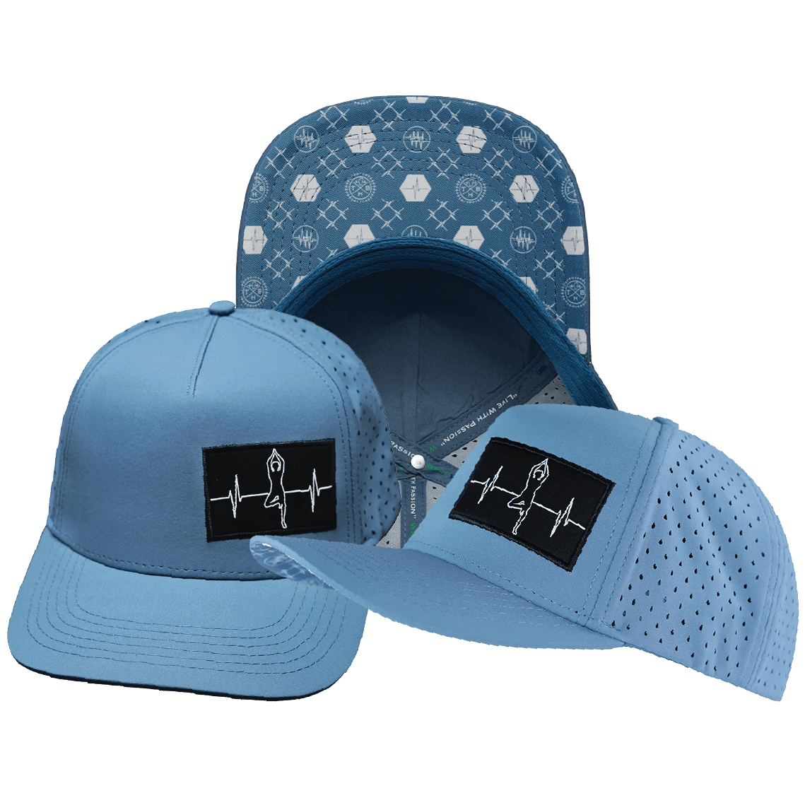 The Heartbeat Brand Yoga Hat - Trucker Hat - Light Blue - Laser Mesh — main product shot