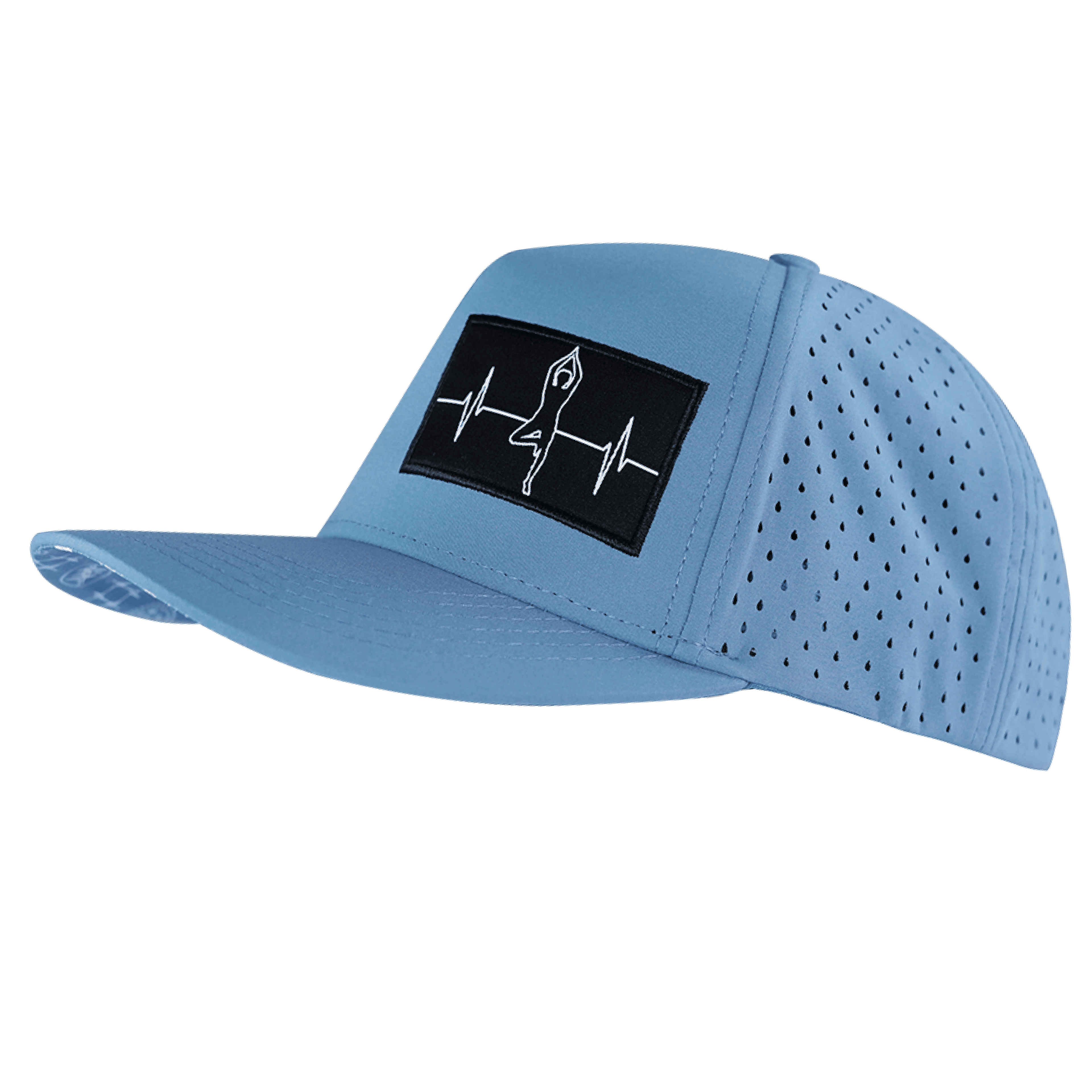The Heartbeat Brand Yoga Hat - Trucker Hat - Light Blue - Laser Mesh — side view