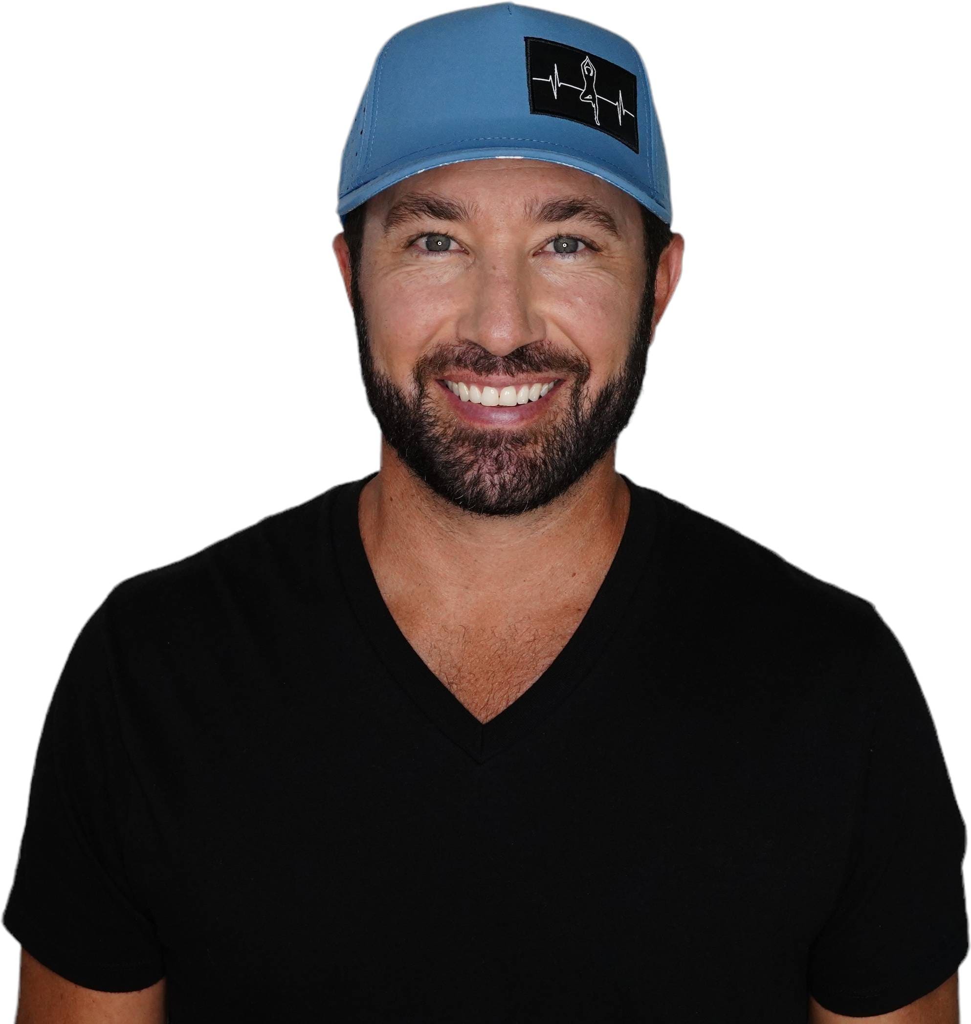 The Heartbeat Brand Yoga Hat - Trucker Hat - Light Blue - Laser Mesh — detail close-up