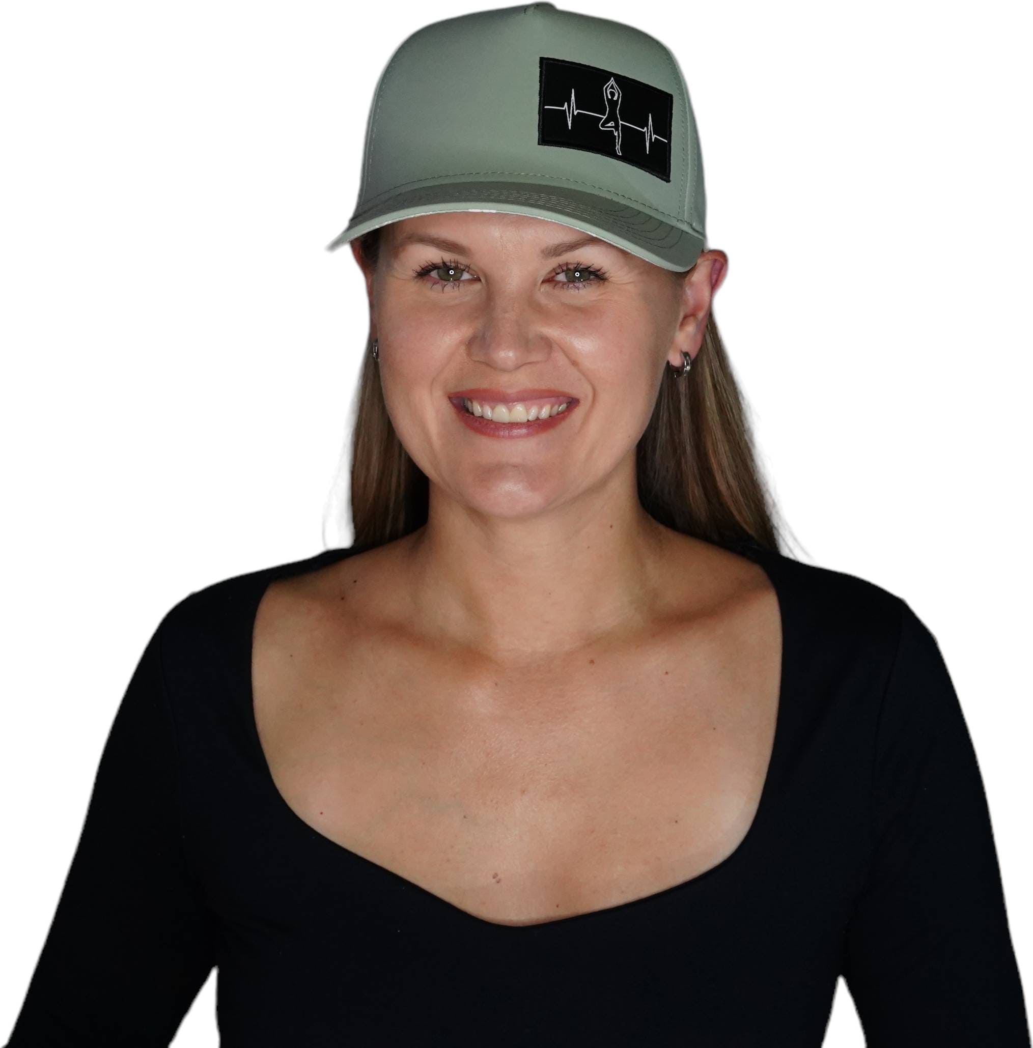 The Heartbeat Brand Yoga Hat - Trucker Hat - Sage - Laser Mesh — lifestyle context