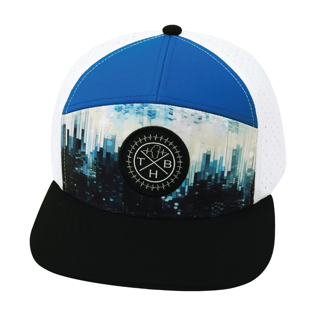 The Heartbeat Brand **YOUTH** Color Vibes Hat - Flat Bill - City Drip - Black / Blue / White - Laser Mesh — side view