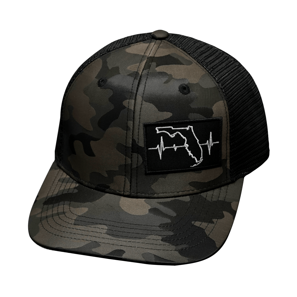**YOUTH** Florida Hat - Baseball Hat Fit - Tan Camo / Black - Trucker Mesh