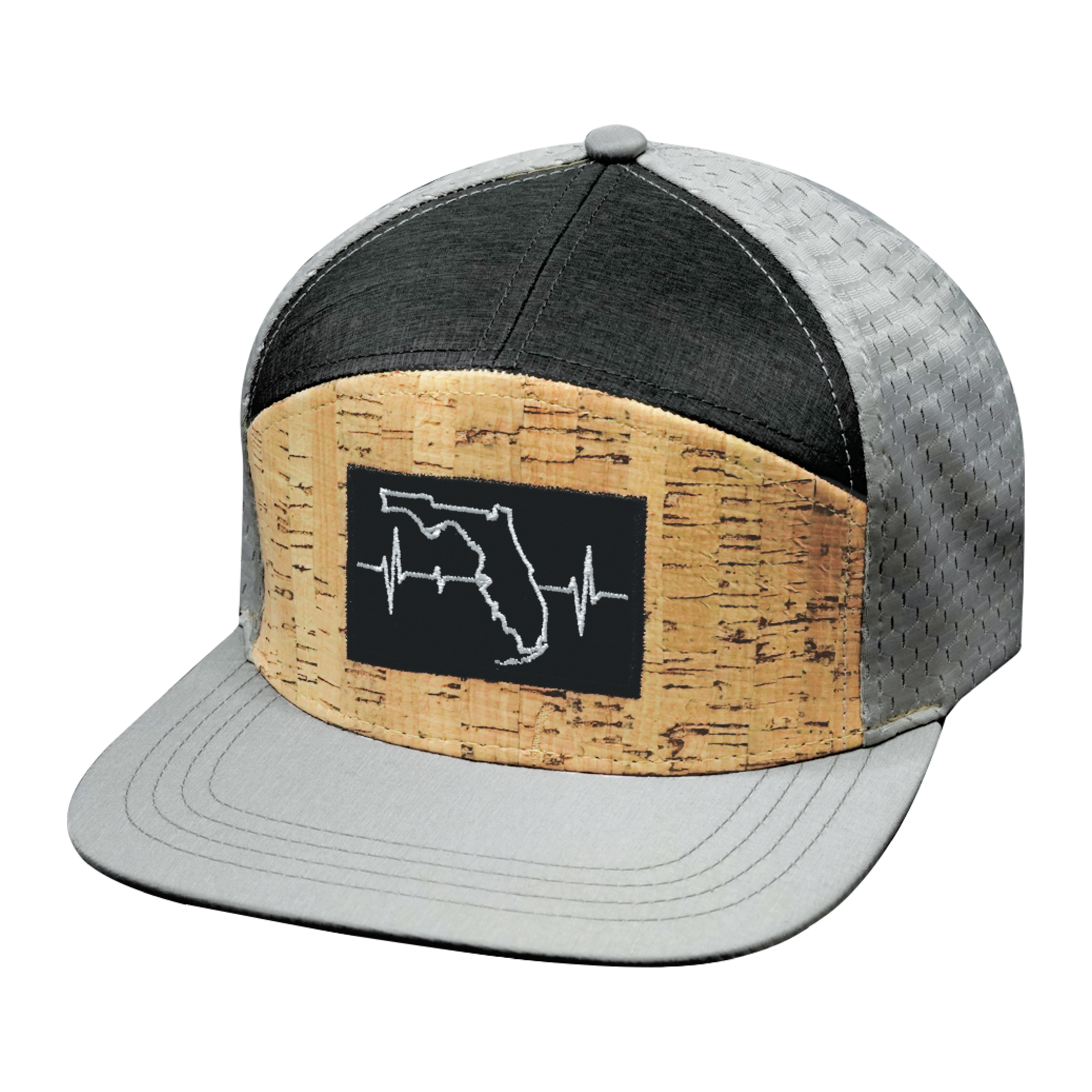 The Heartbeat Brand **YOUTH** Florida Hat - Flat Bill - Cork - Gray / Charcoal - Jersey Mesh — back view