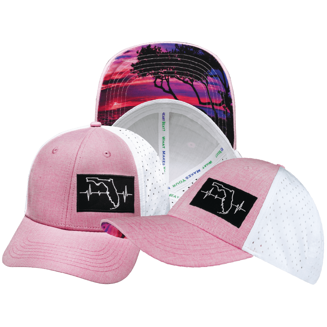 The Heartbeat Brand Youth Florida Low Profile Hat — Ponytail / Pink / White — main product shot