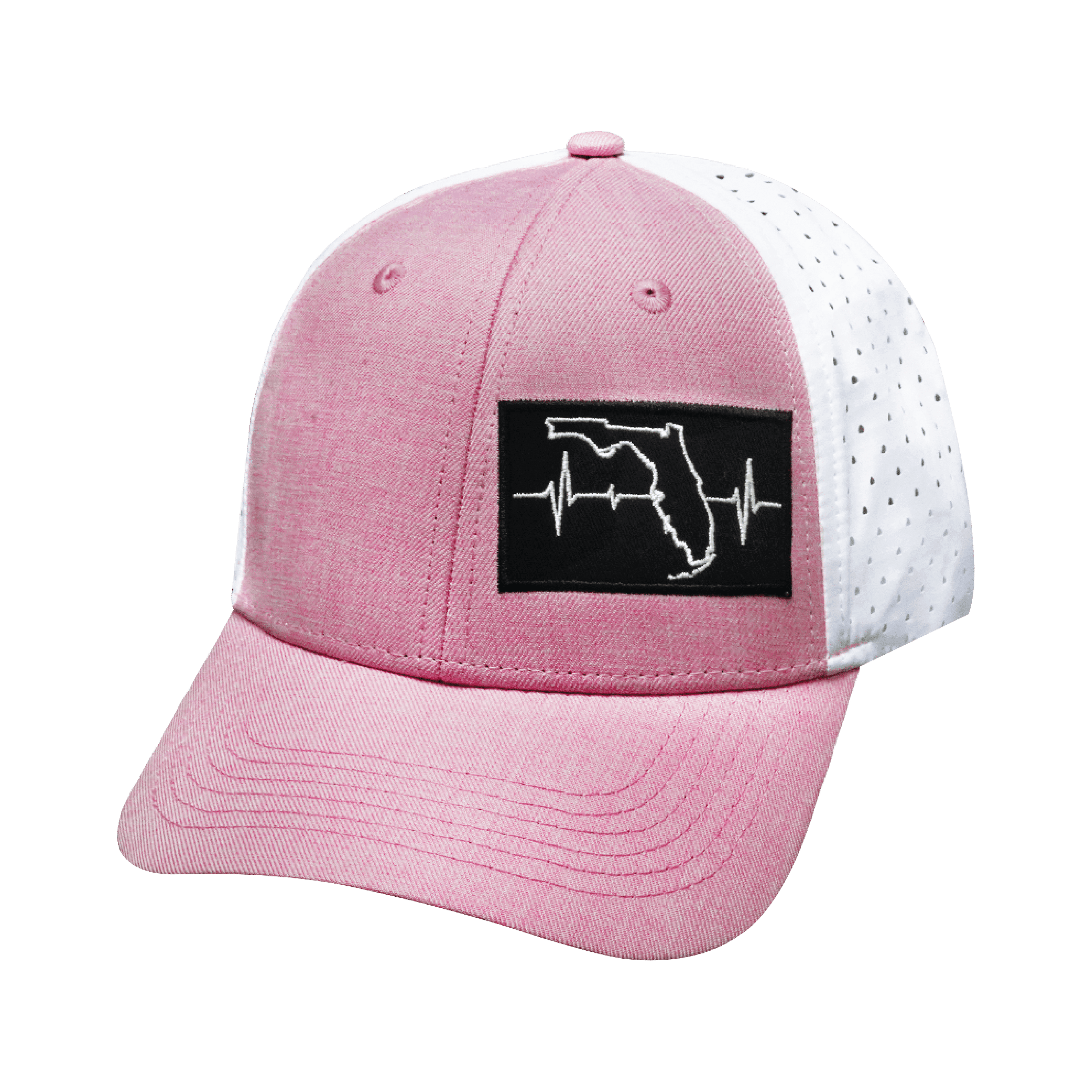 The Heartbeat Brand Youth Florida Low Profile Hat — Ponytail / Pink / White — side view