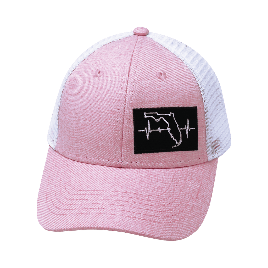 The Heartbeat Brand Youth Florida Low Profile Hat — Ponytail / Pink / White — lifestyle context