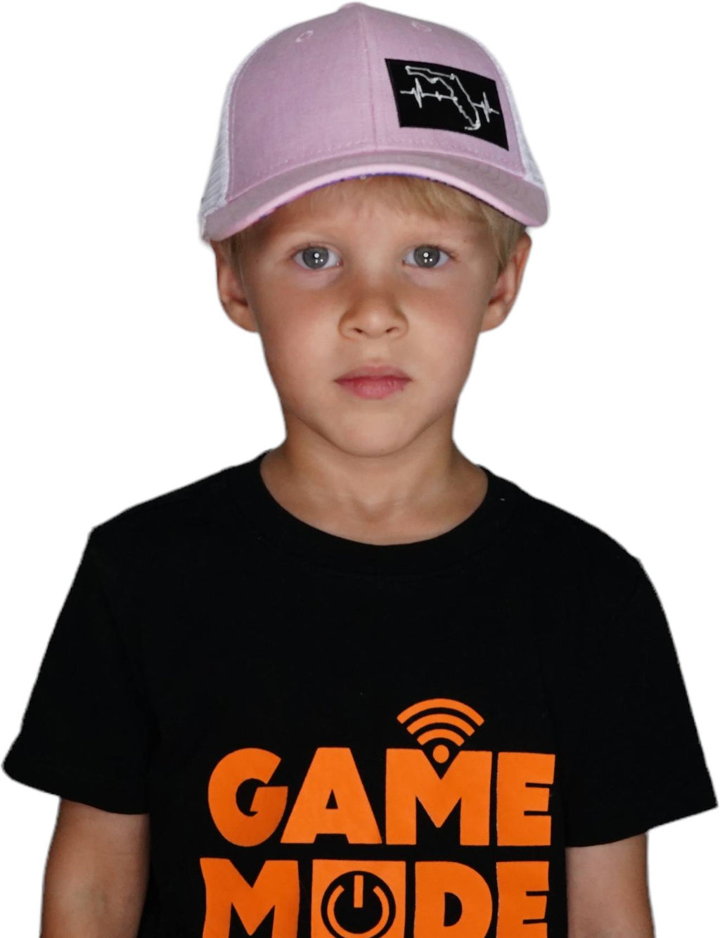 The Heartbeat Brand Youth Florida Low Profile Hat — Pink / White — detail close-up
