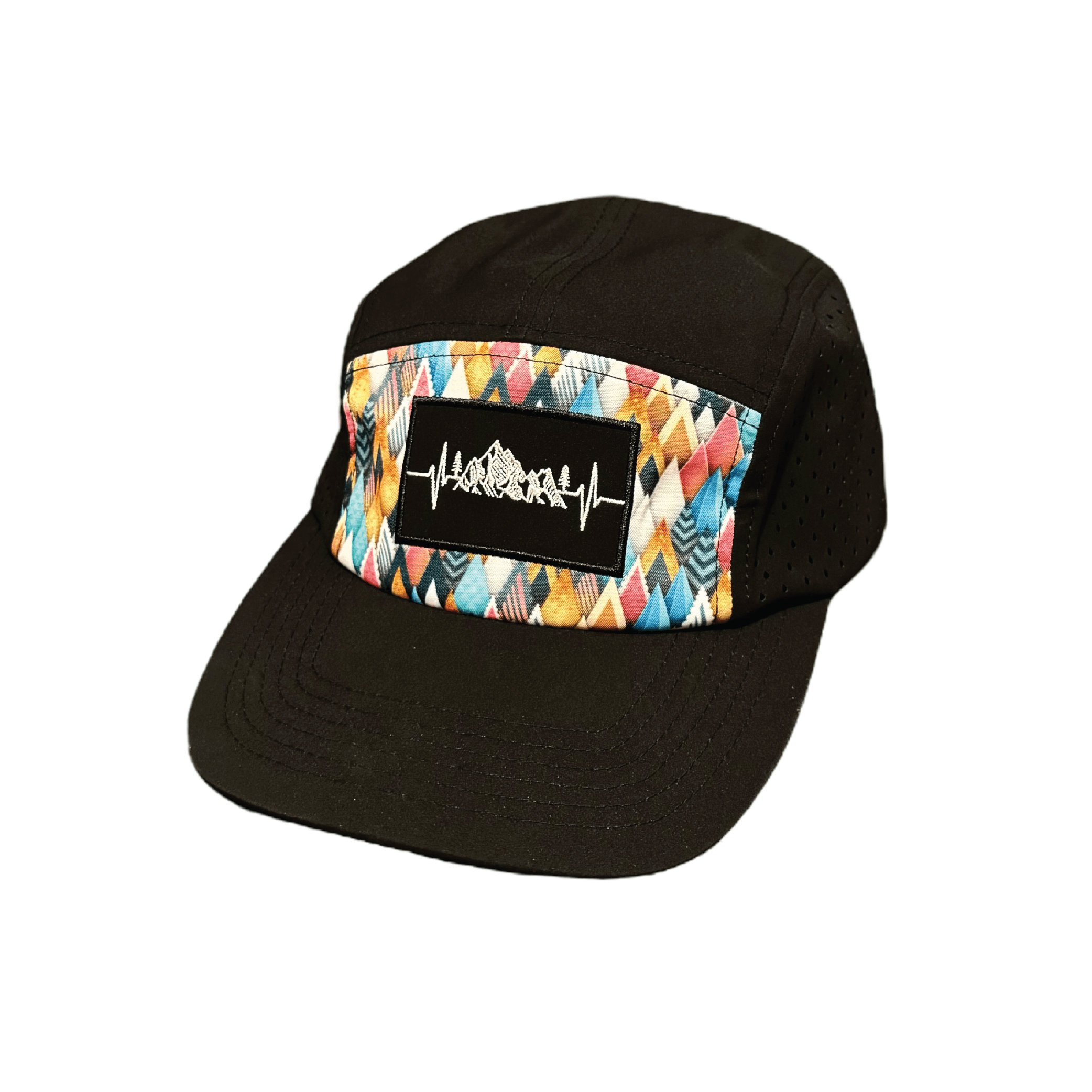 The Heartbeat Brand Youth Mountains 5 Panel Hat — Colored Peaks / Black — main product shot