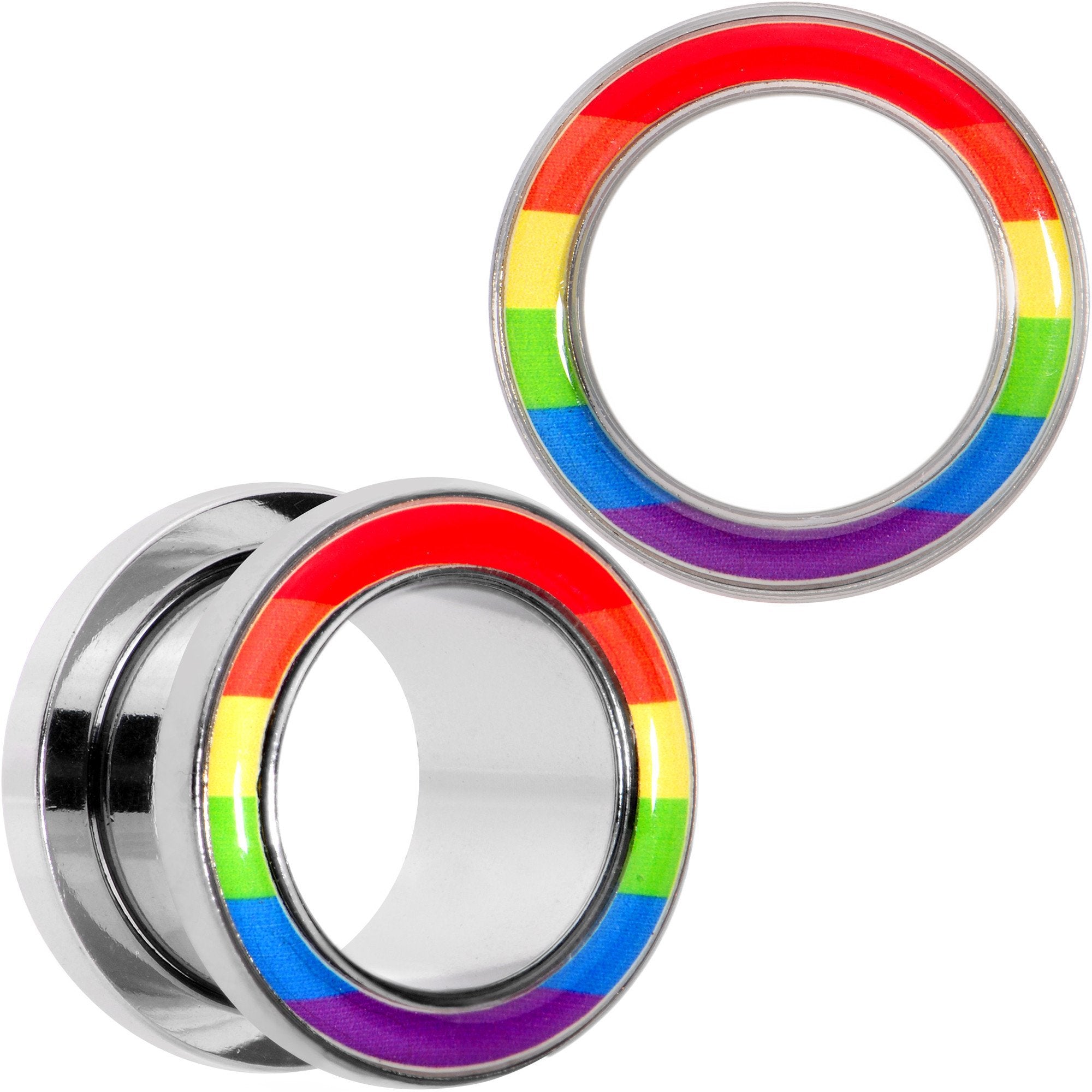 BodyCandy Rainbow Unity Pride Screw Fit Tunnel Plug Set 2G to 1" — back view