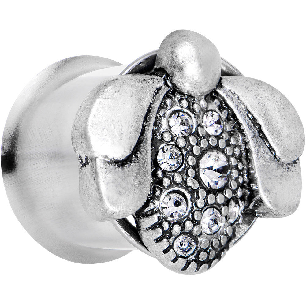 BodyCandy 1/2 Clear Gem Steel Allow Me Ladybug Double Flare Tunnel Plug Set — detail close-up