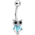BodyCandy Aqua Black Gem Night Eye Owl Belly Ring — main product shot