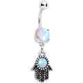 BodyCandy White Synthetic Opal Hamsa Hand Dangle Belly Ring — main product shot