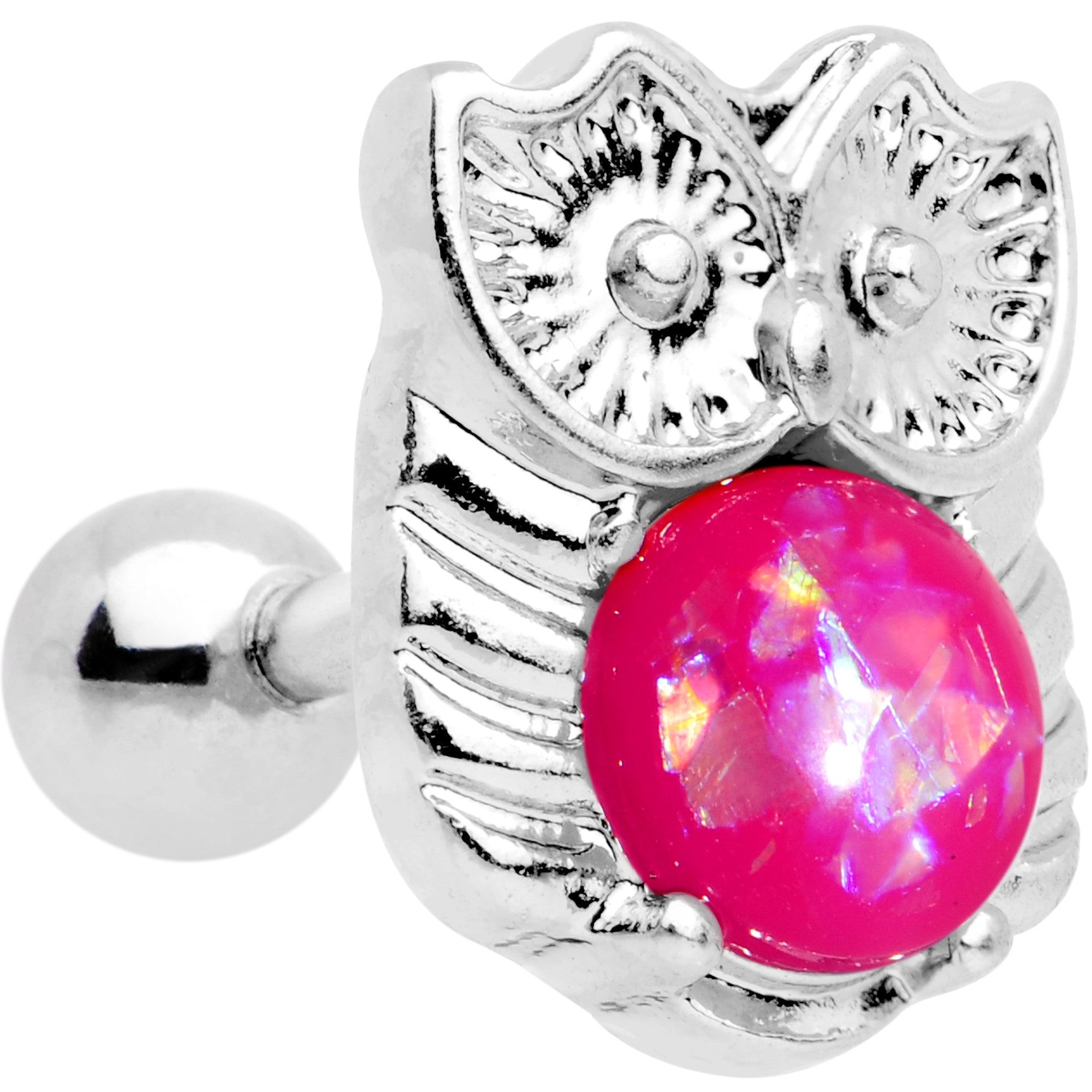 BodyCandy 16G 1/4 Pink Faux Opal Guardian Owl Cartilage Tragus Earring — main product shot