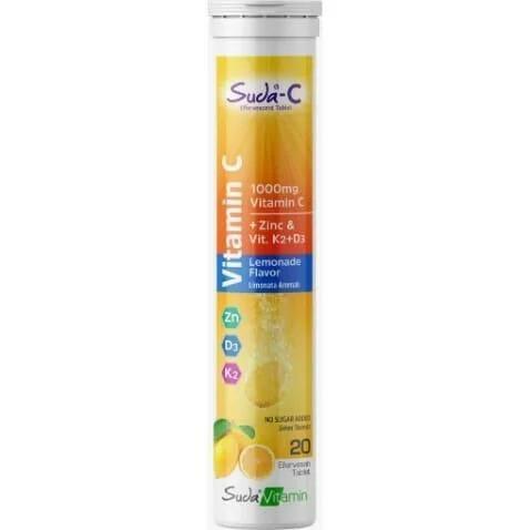 Suda-C Vitamin C Effervescent Tablets - 20 Count Lemonade Flavor Supplement for Immune Support