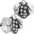 BodyCandy 5/8 Clear Gem Steel Allow Me Ladybug Double Flare Tunnel Plug Set — main product shot