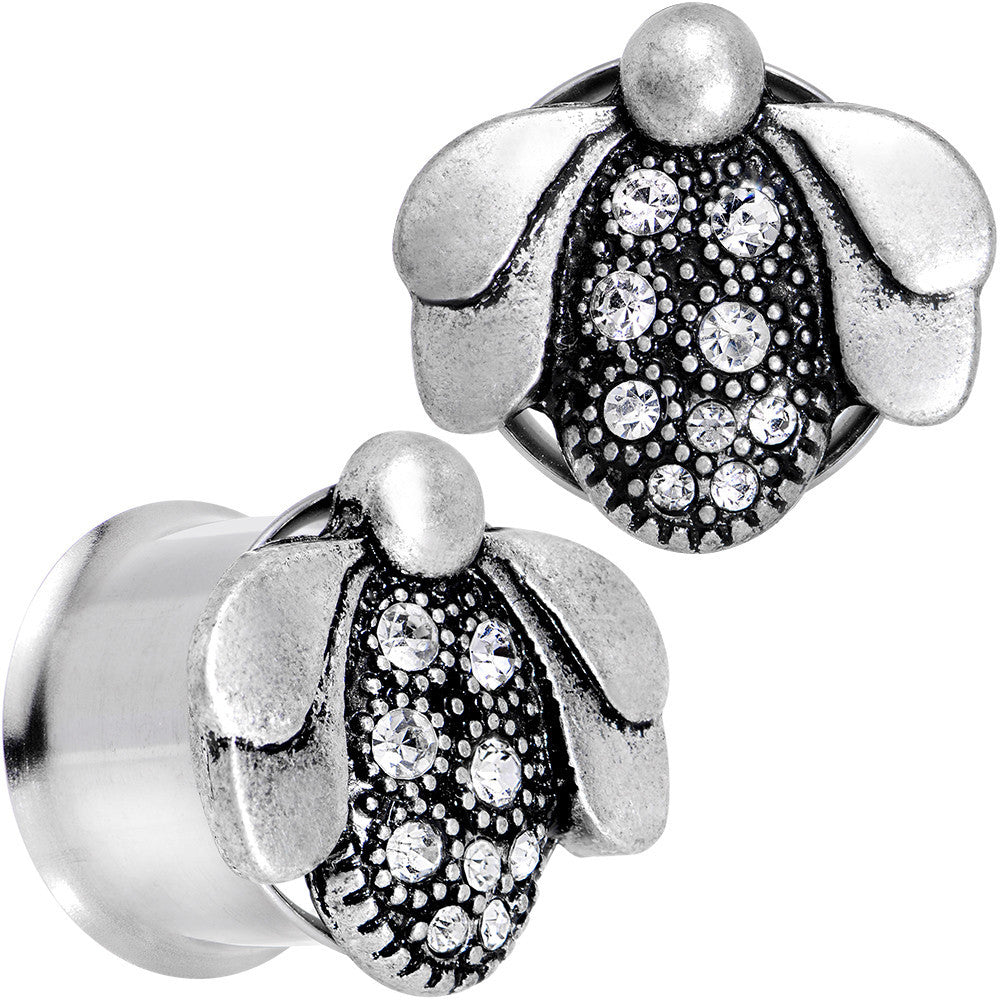 BodyCandy 5/8 Clear Gem Steel Allow Me Ladybug Double Flare Tunnel Plug Set — main product shot