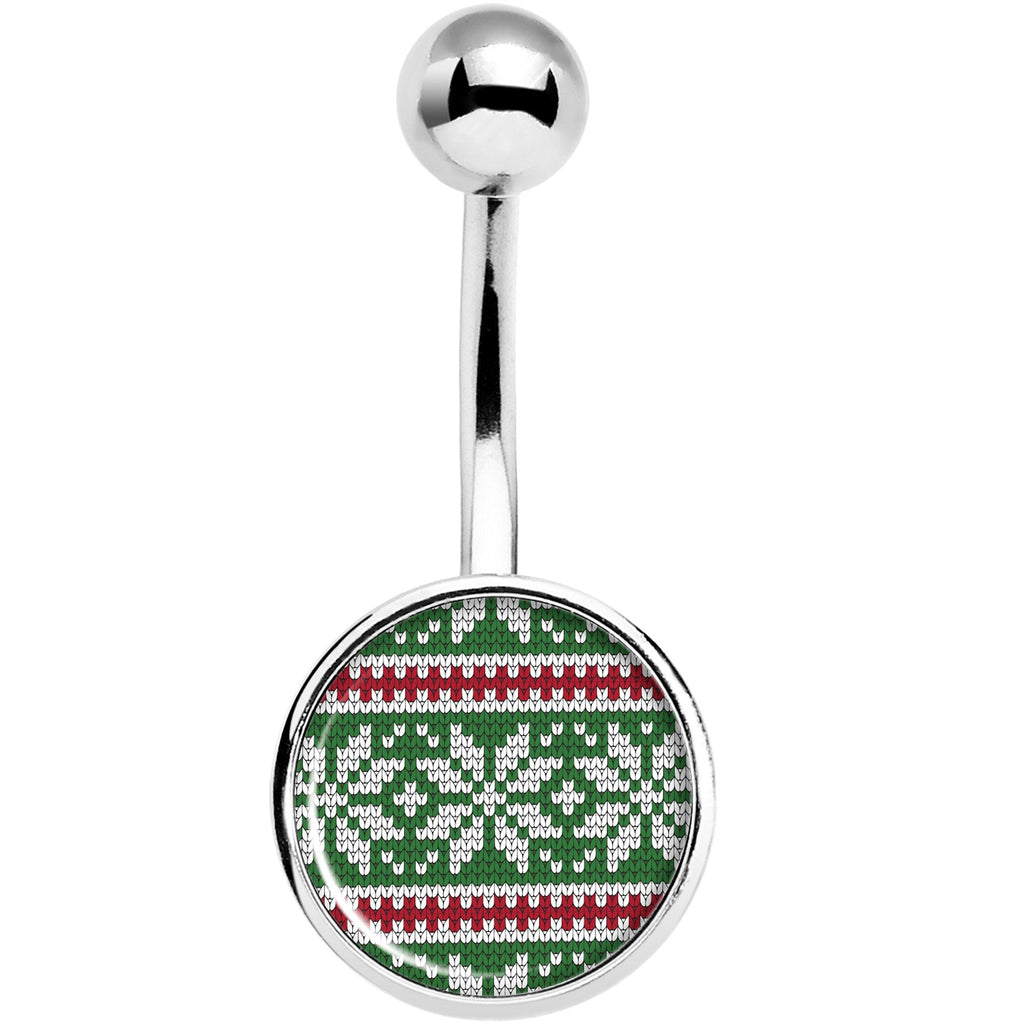 BodyCandy Green Red Christmas Sweater Belly Ring — detail and construction