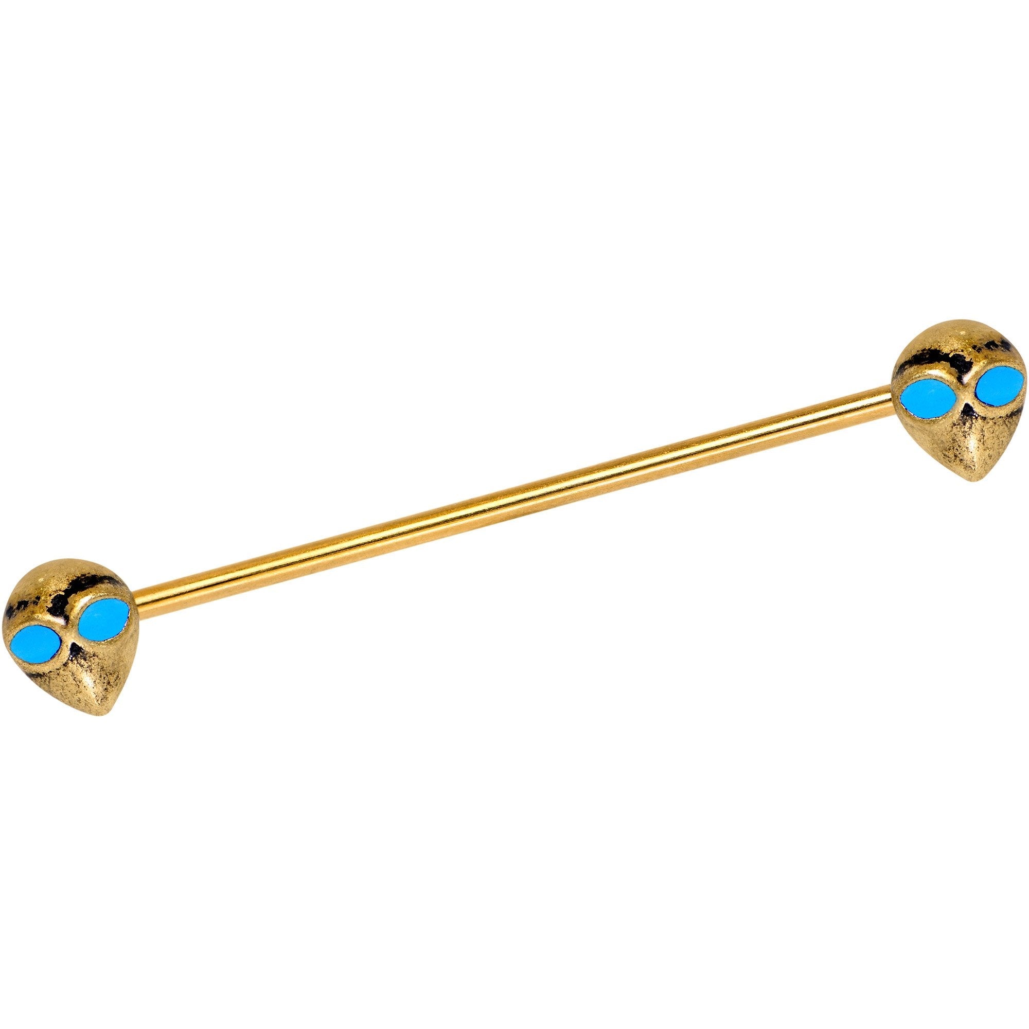BodyCandy Gold Tone Anodized Blue Eyed Aliens Industrial Barbell 38mm — main product shot