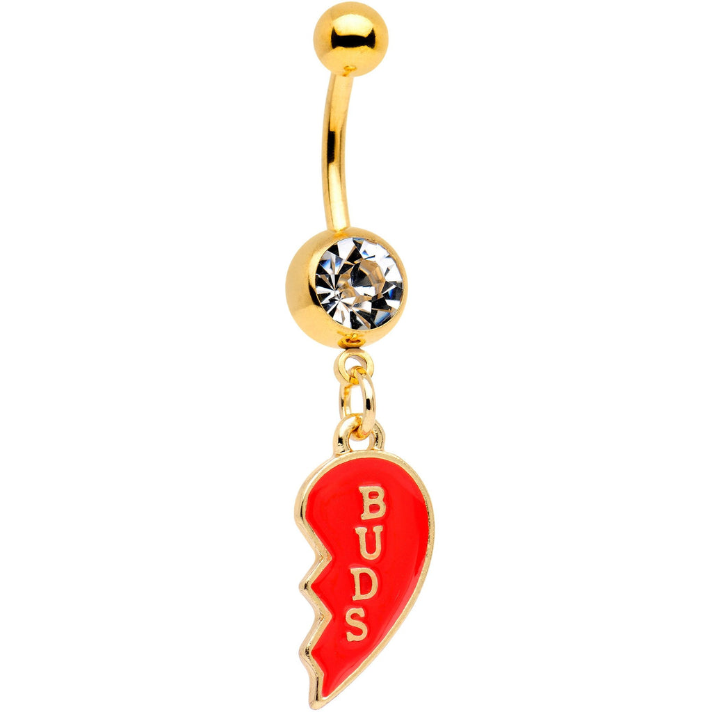 BodyCandy Clear Gem Best Buds Heart Dangle Belly Ring Set of 2 — branding close-up