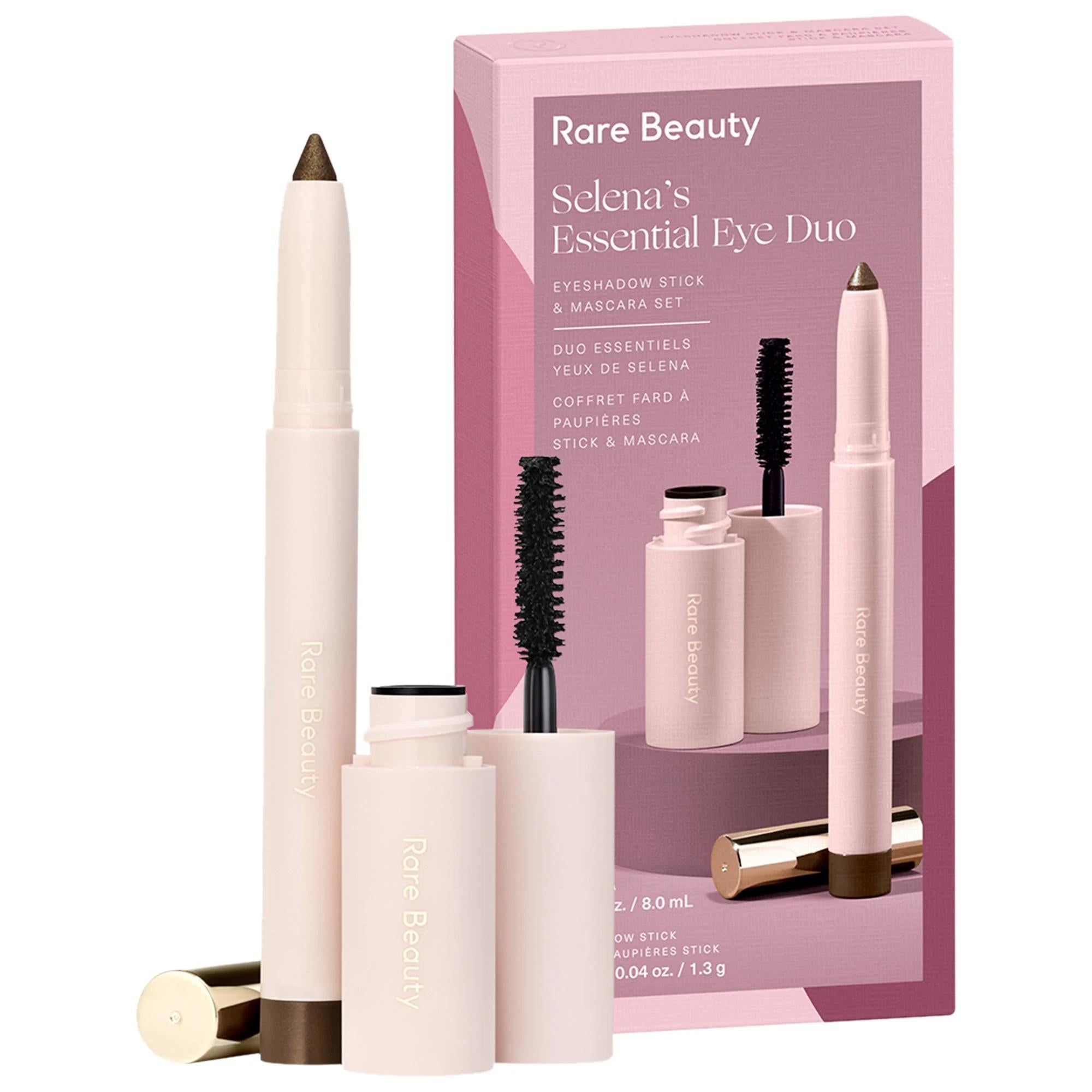 Selena's Essential Eye Duo: Bronze Olive Eyeshadow Stick & Volumizing Mascara Set for Effortless Smokey Eyes, Cruelty & Paraben-Free