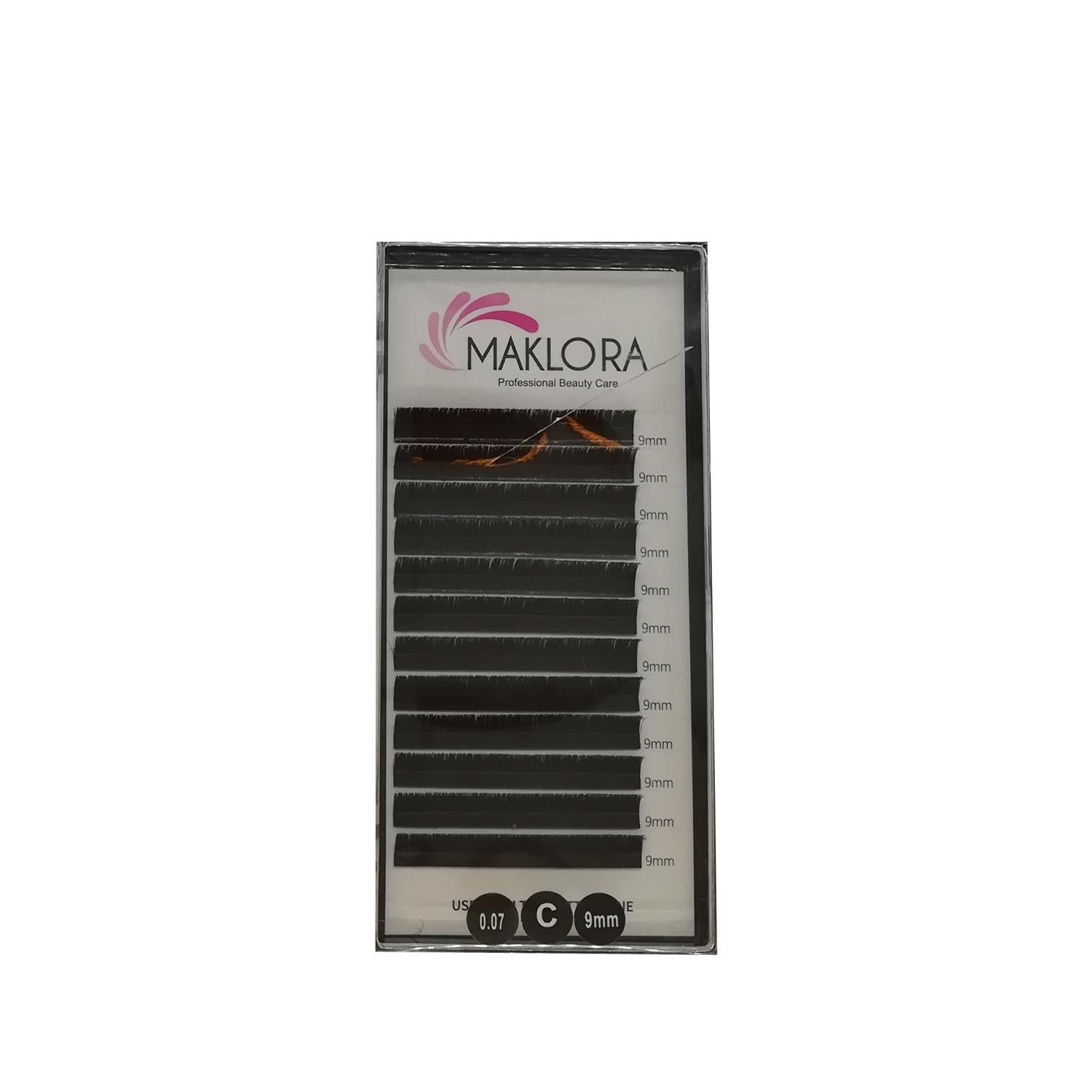 Maklora Eyelash Extensions - Volume C Curl, Silk Material, 0.07 Thickness, 9mm Length - Enhance Your Lashes