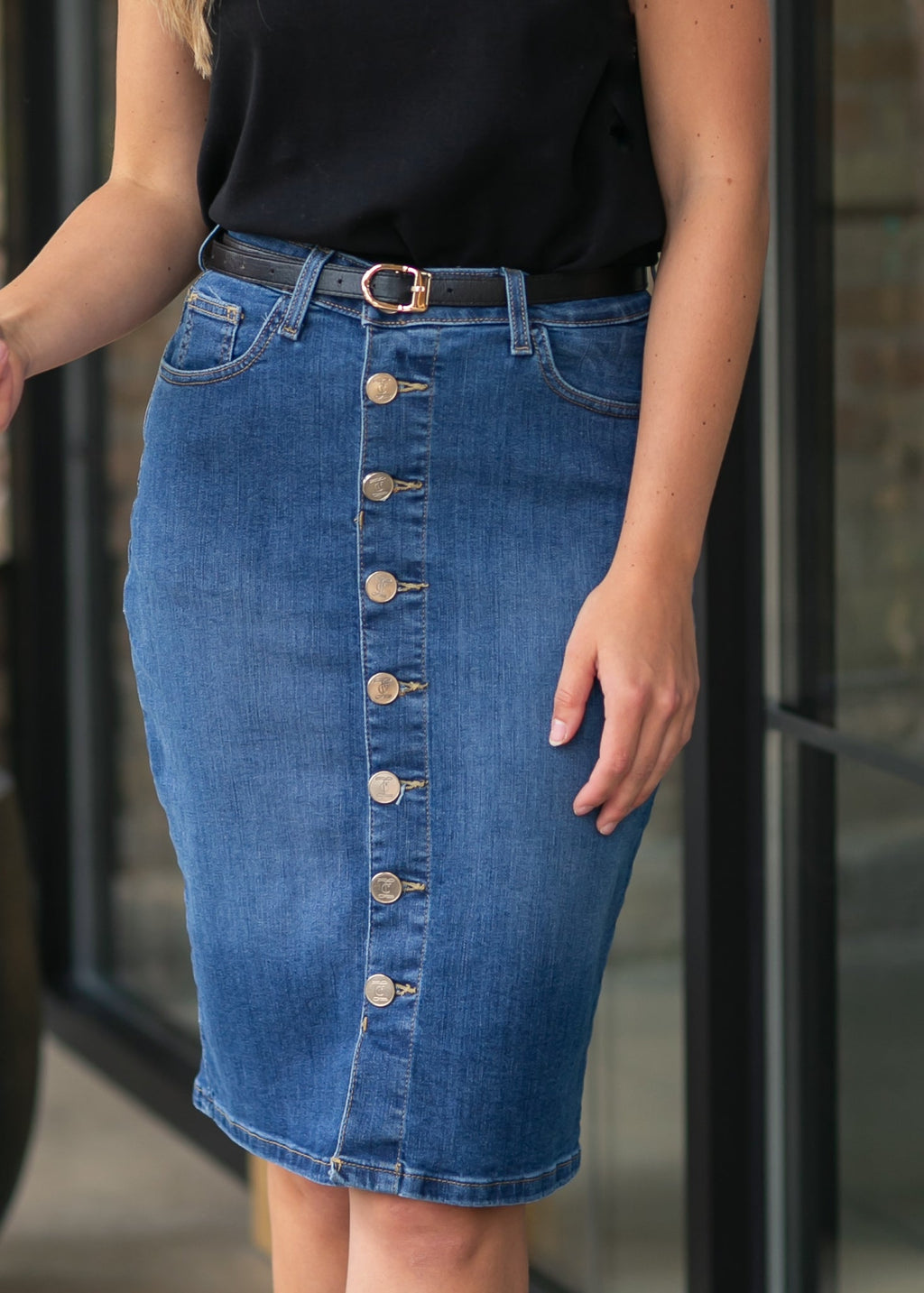 Inherit Co. Zana Front Button Denim Midi Skirt - FINAL SALE — lifestyle context