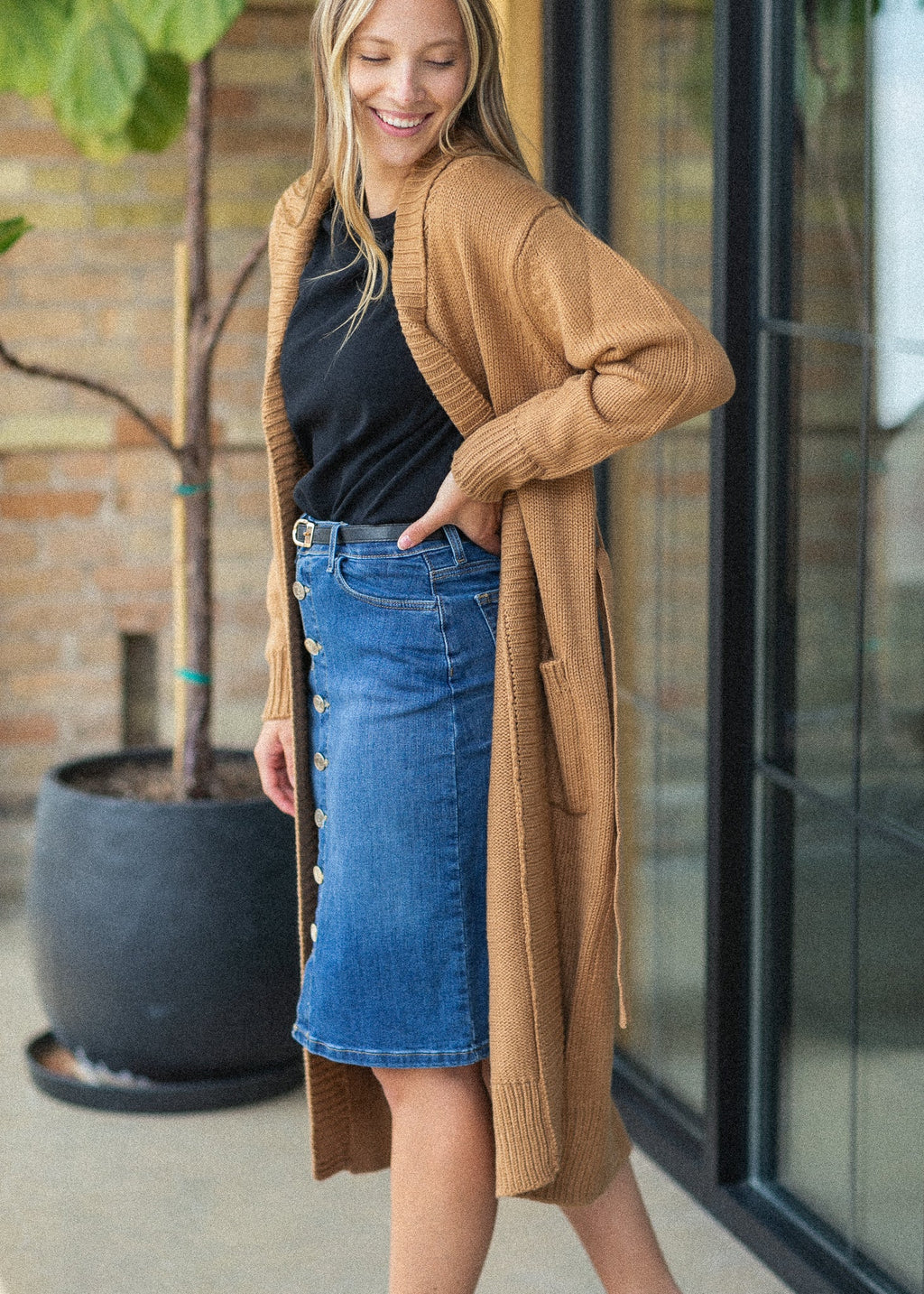 Inherit Co. Zana Front Button Denim Midi Skirt - FINAL SALE — color detail