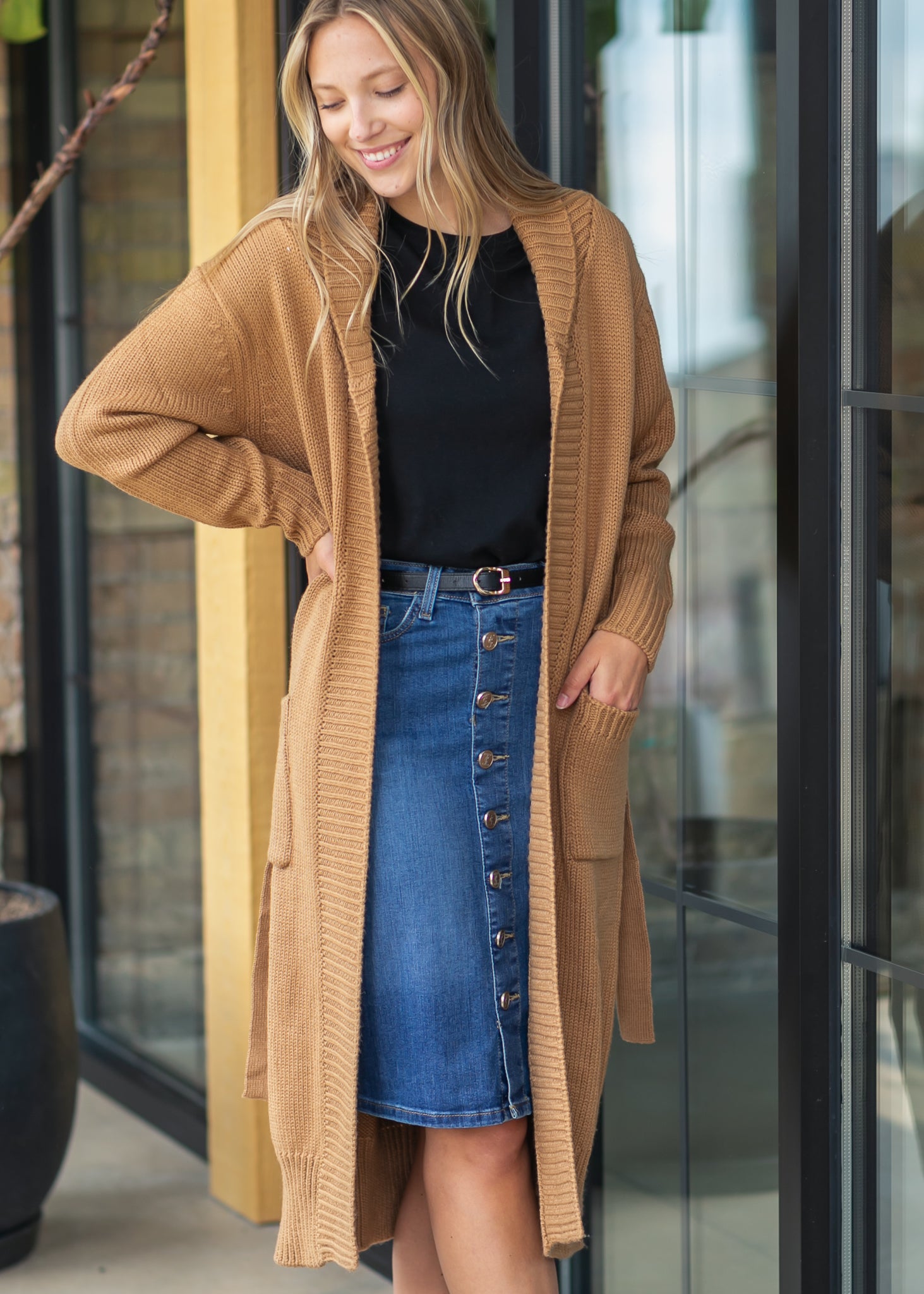 Inherit Co. Zana Front Button Denim Midi Skirt - FINAL SALE — size reference