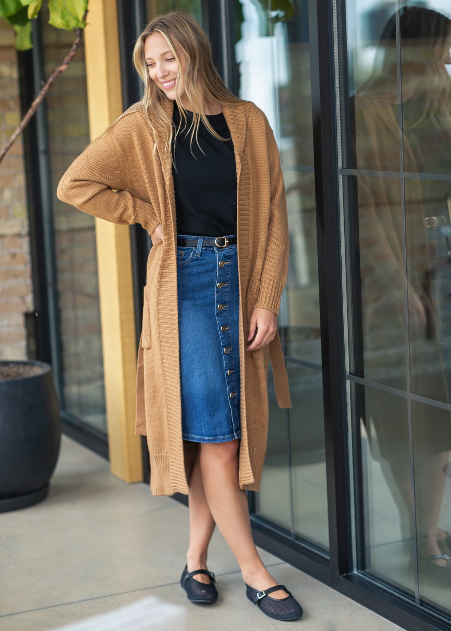 Inherit Co. Zana Front Button Denim Midi Skirt - FINAL SALE — side view