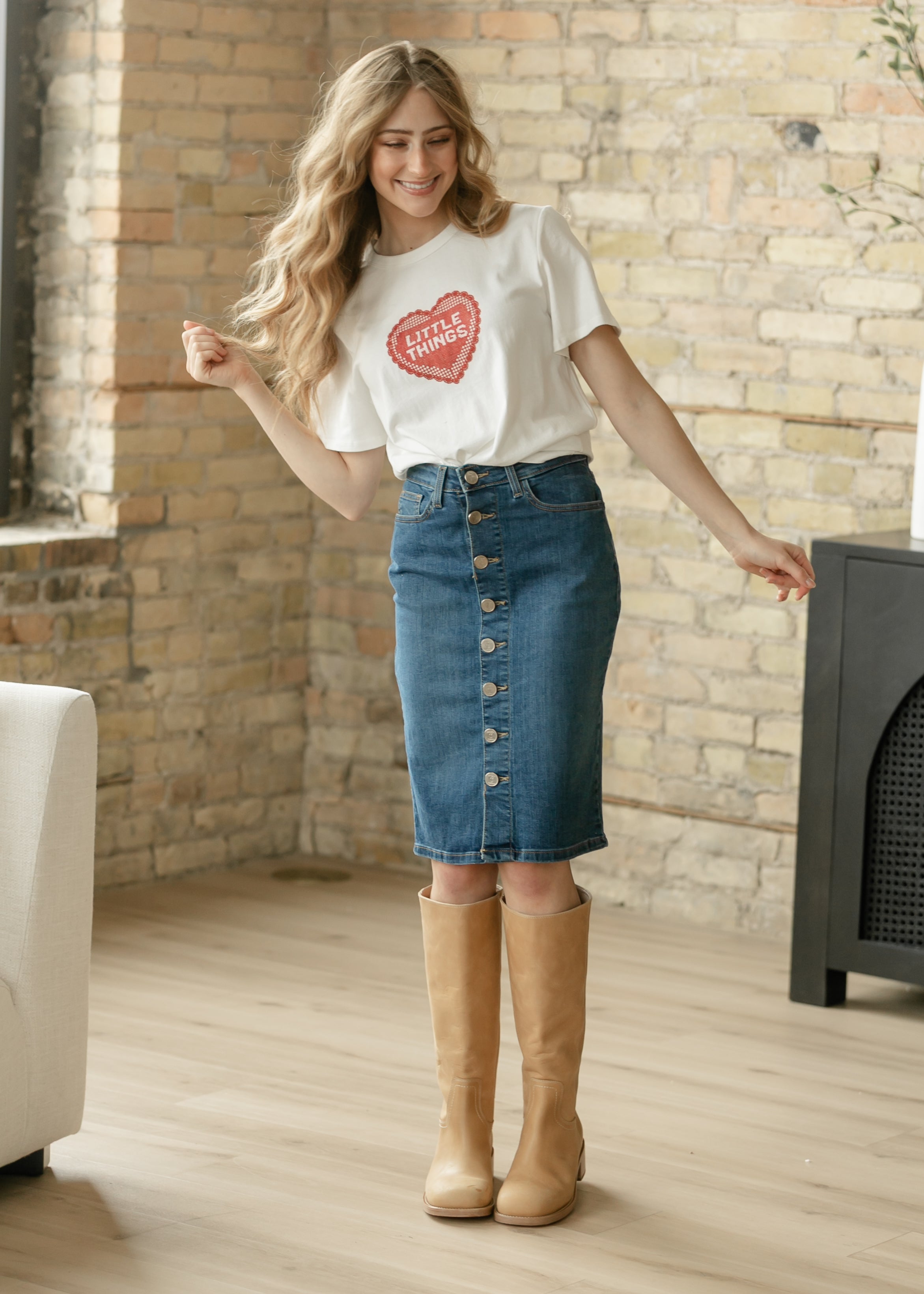 Inherit Co. Zana Front Button Denim Midi Skirt - FINAL SALE — detail close-up