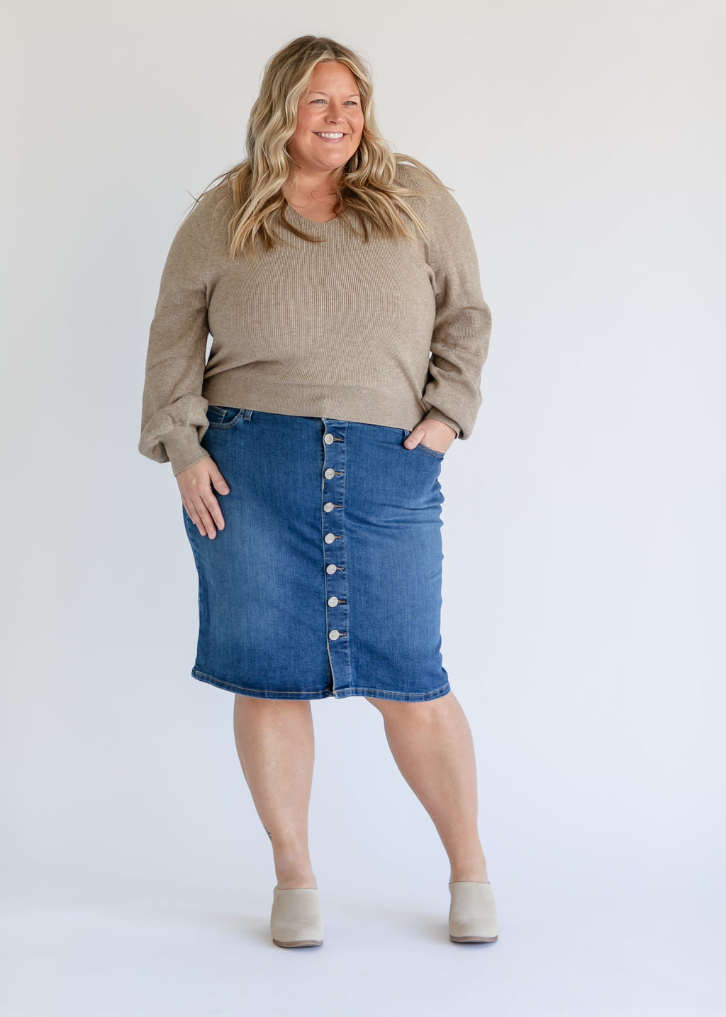 Inherit Co. Zana Front Button Denim Midi Skirt - FINAL SALE — main product shot